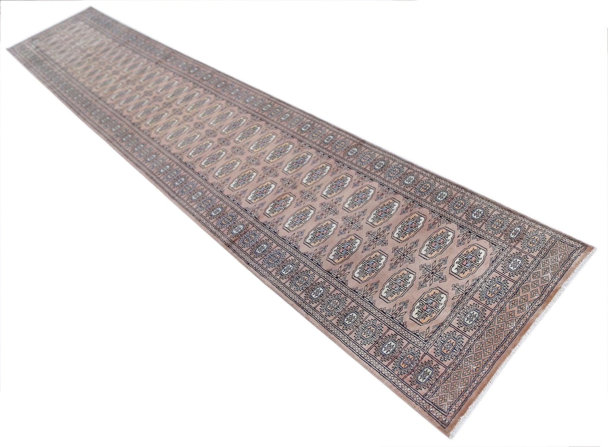 Handmade Vintage Princess Bokhara Hallway Runner | 414 x 78 cm | 13'7" x 2'7" - Najaf Rugs & Textile