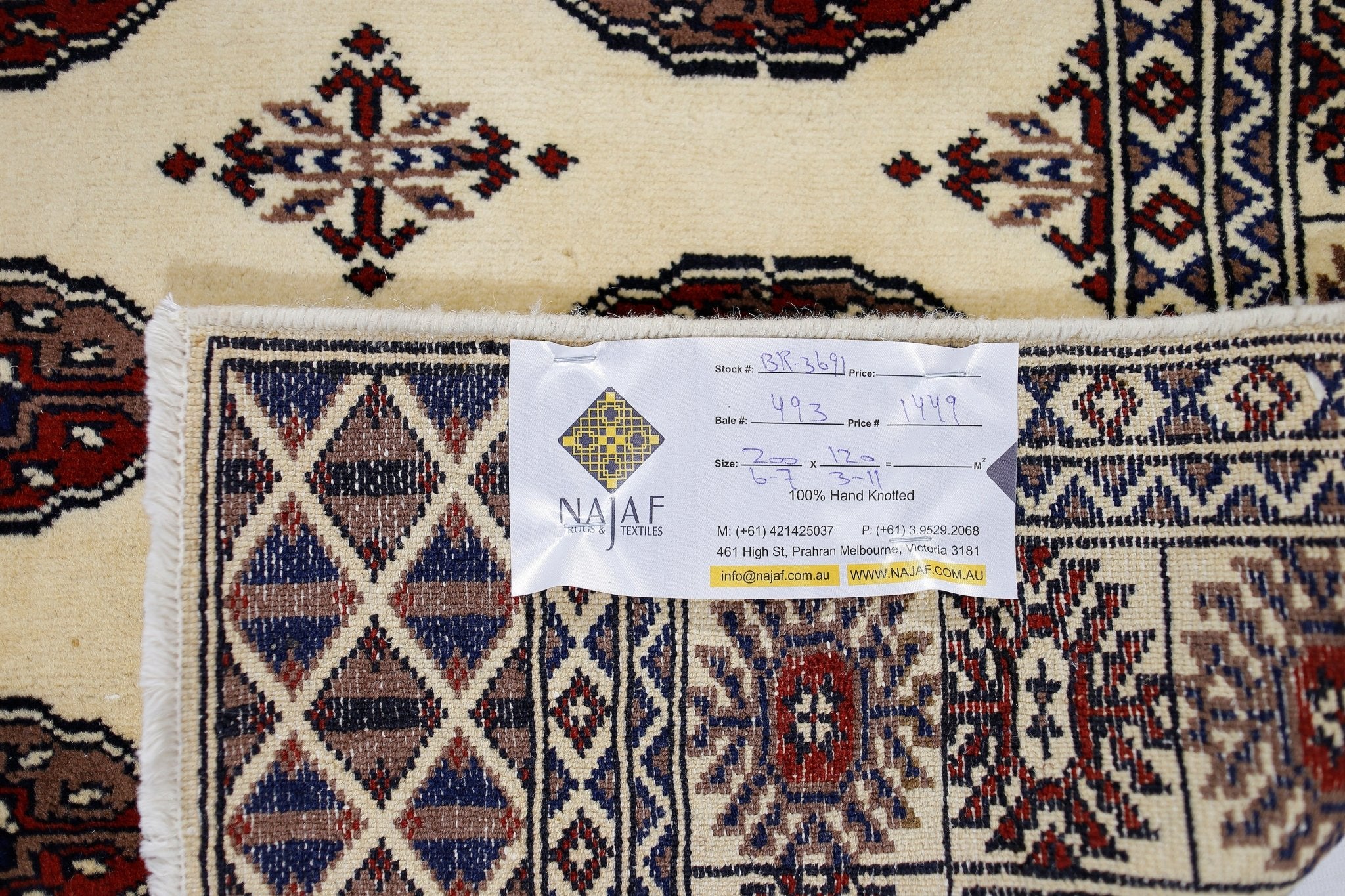 Handmade Vintage Princess Bokhara Rug | 200 x 120 cm | 6'7" x 3'11" - Najaf Rugs & Textile