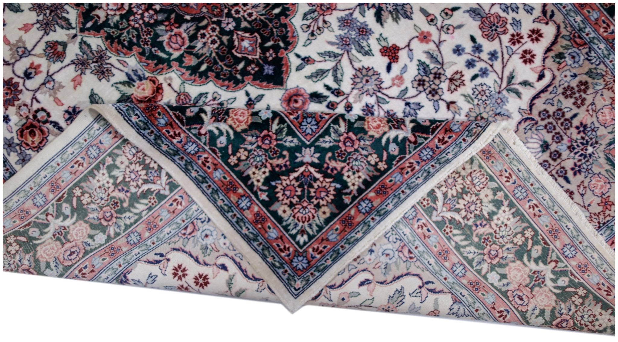 Handmade Vintage Silk Kashmiri Rug | 248 x 166 cm | 8'2" x 5'5" - Najaf Rugs & Textile