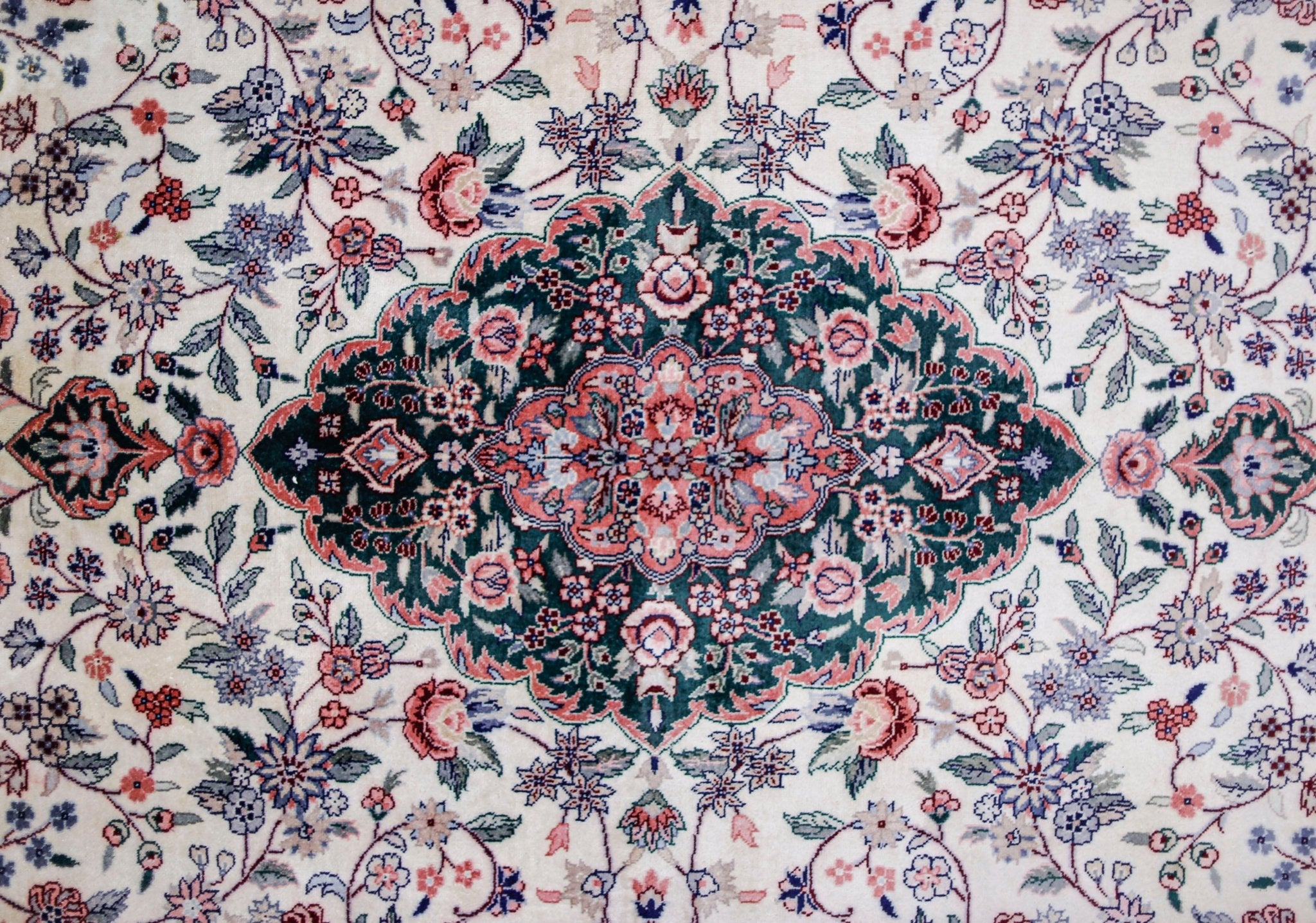 Handmade Vintage Silk Kashmiri Rug | 248 x 166 cm | 8'2" x 5'5" - Najaf Rugs & Textile