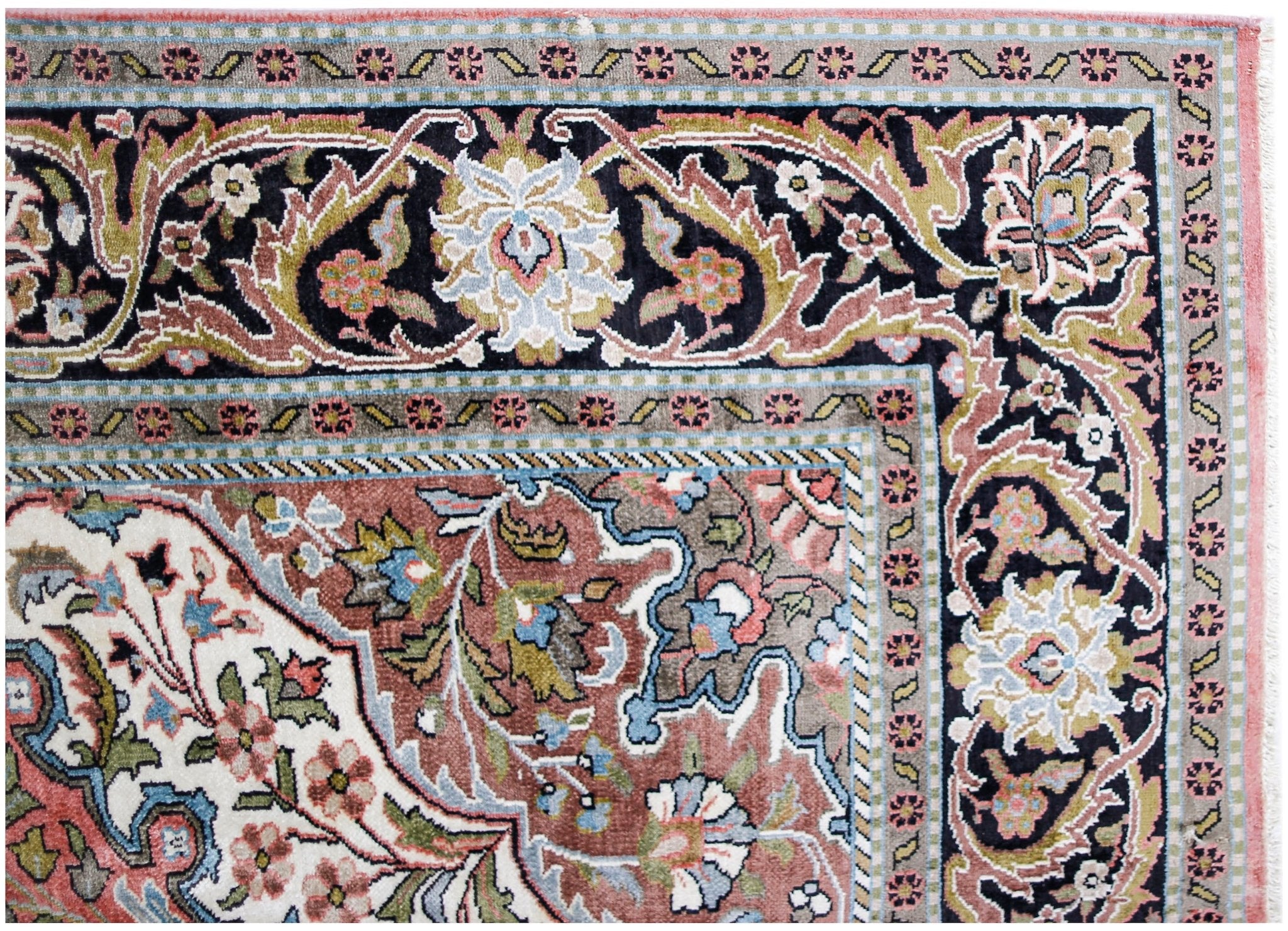 Handmade Vintage Silk Kashmiri Rug | 277 x 184 cm | 9'1" x 6' - Najaf Rugs & Textile