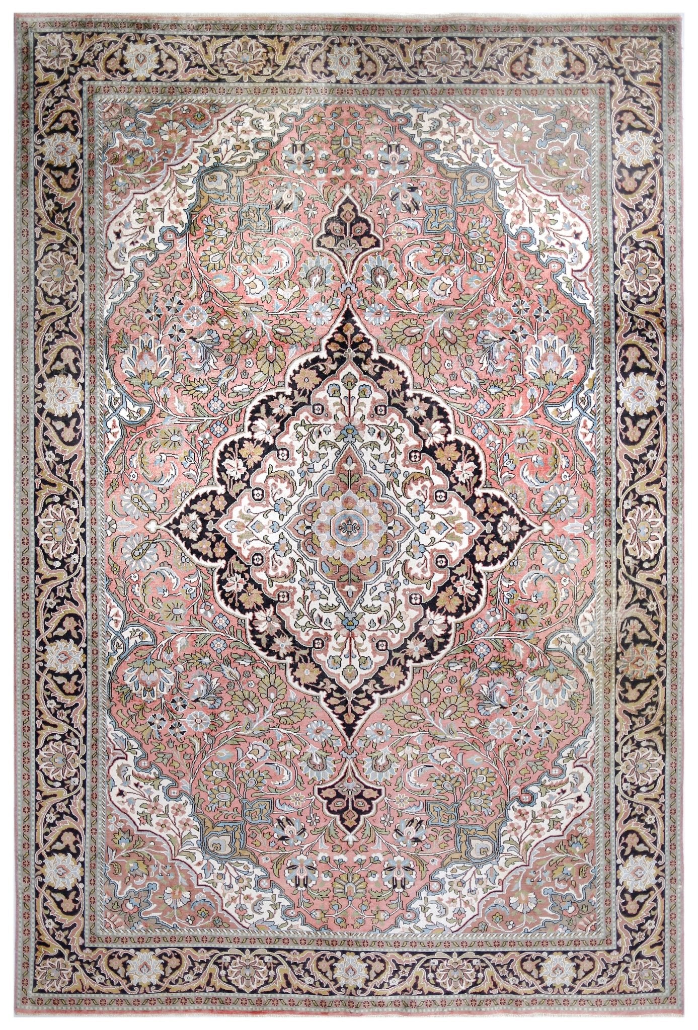 Handmade Vintage Silk Kashmiri Rug | 277 x 184 cm | 9'1" x 6' - Najaf Rugs & Textile