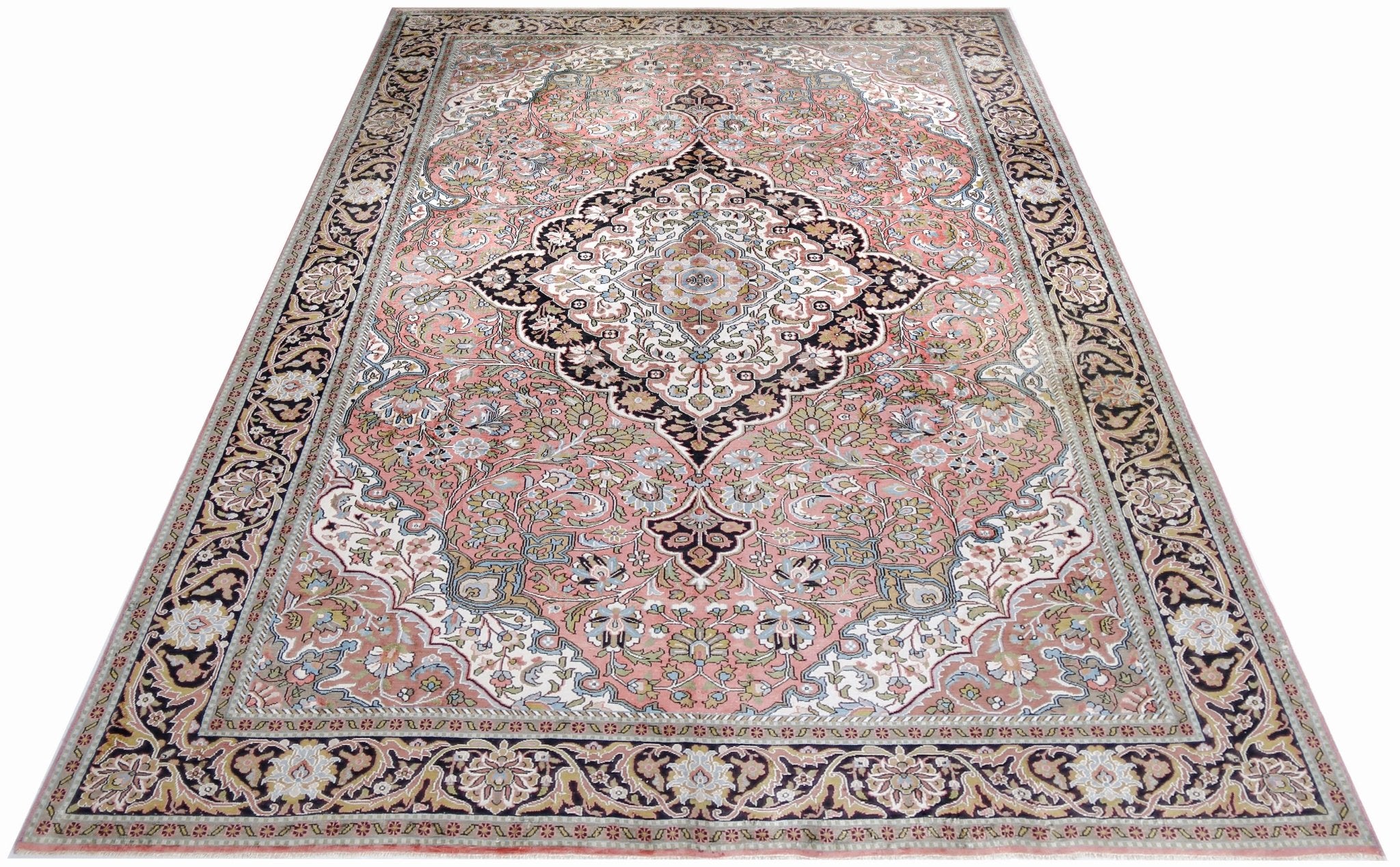 Handmade Vintage Silk Kashmiri Rug | 277 x 184 cm | 9'1" x 6' - Najaf Rugs & Textile