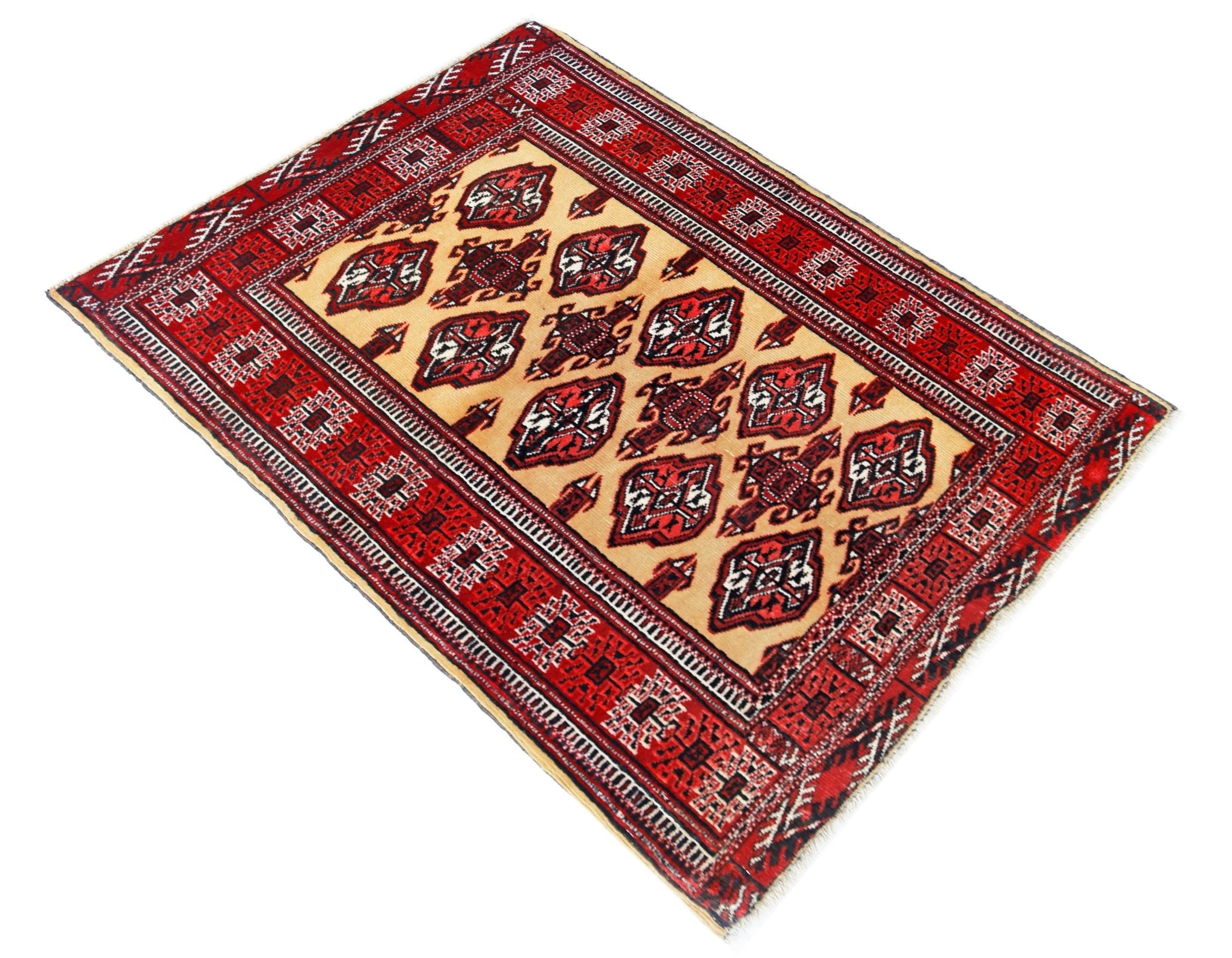 Handmade Vintage Tekke Turkmen Sara Rug | 123 x 88 cm | 4' x 2'10" - Najaf Rugs & Textile