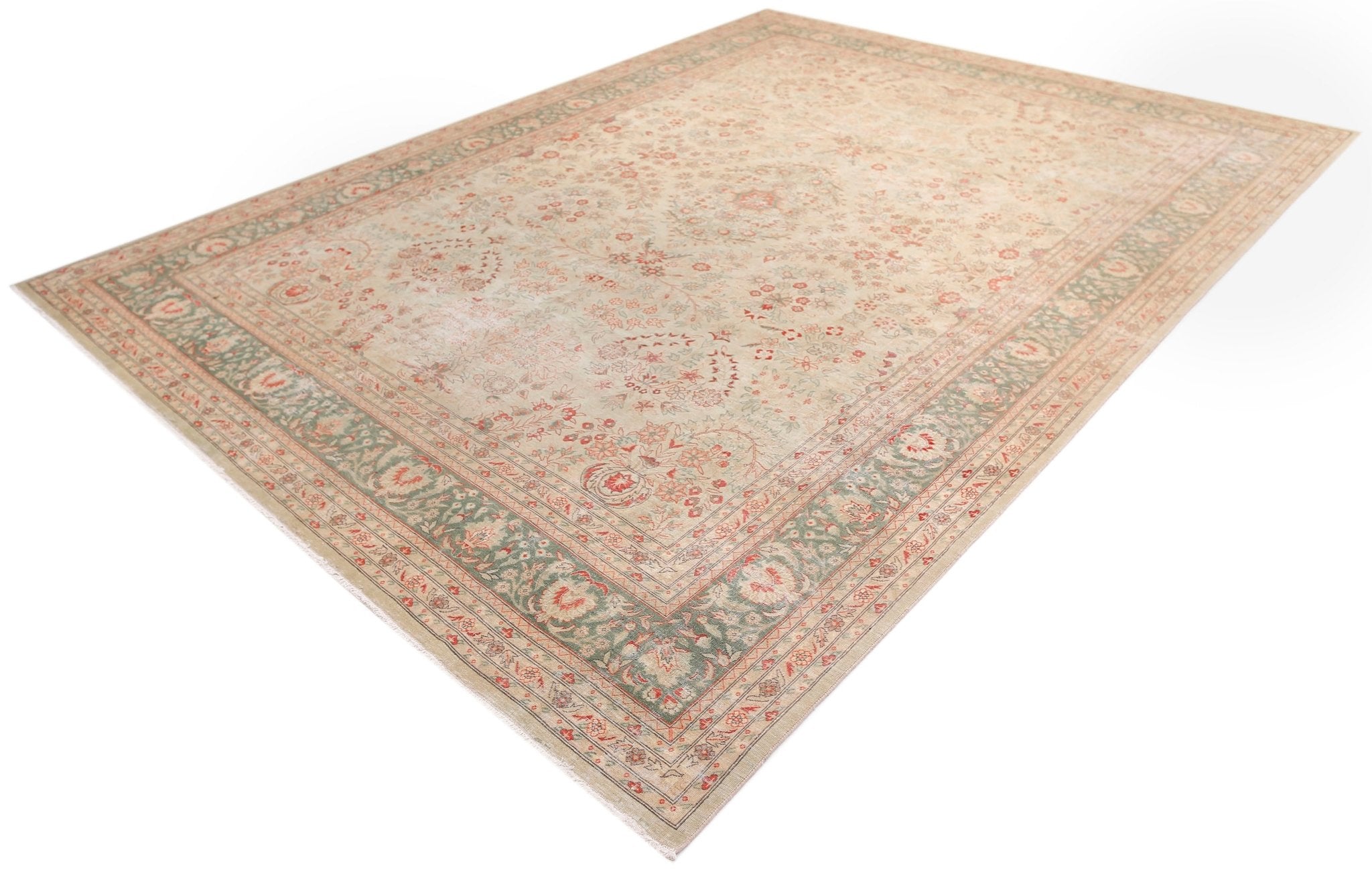 Handmade Vintage Traditional Pakistani Rug | 370 x 273 cm | 12'2" x 9' - Najaf Rugs & Textile