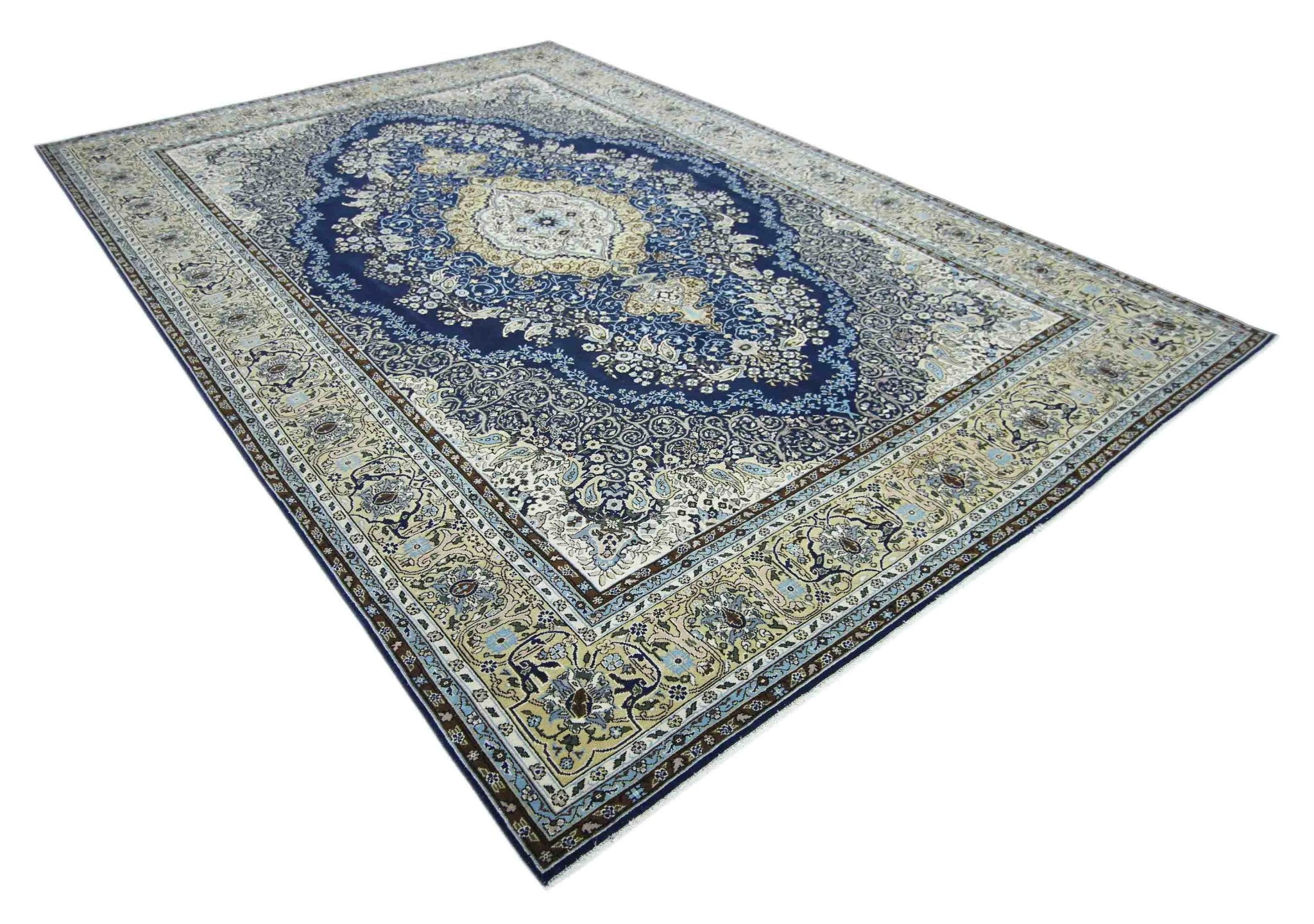 Handmade Vintage Traditional Pakistani Rug | 378 x 258 cm | 12'5" x 8'6" - Najaf Rugs & Textile