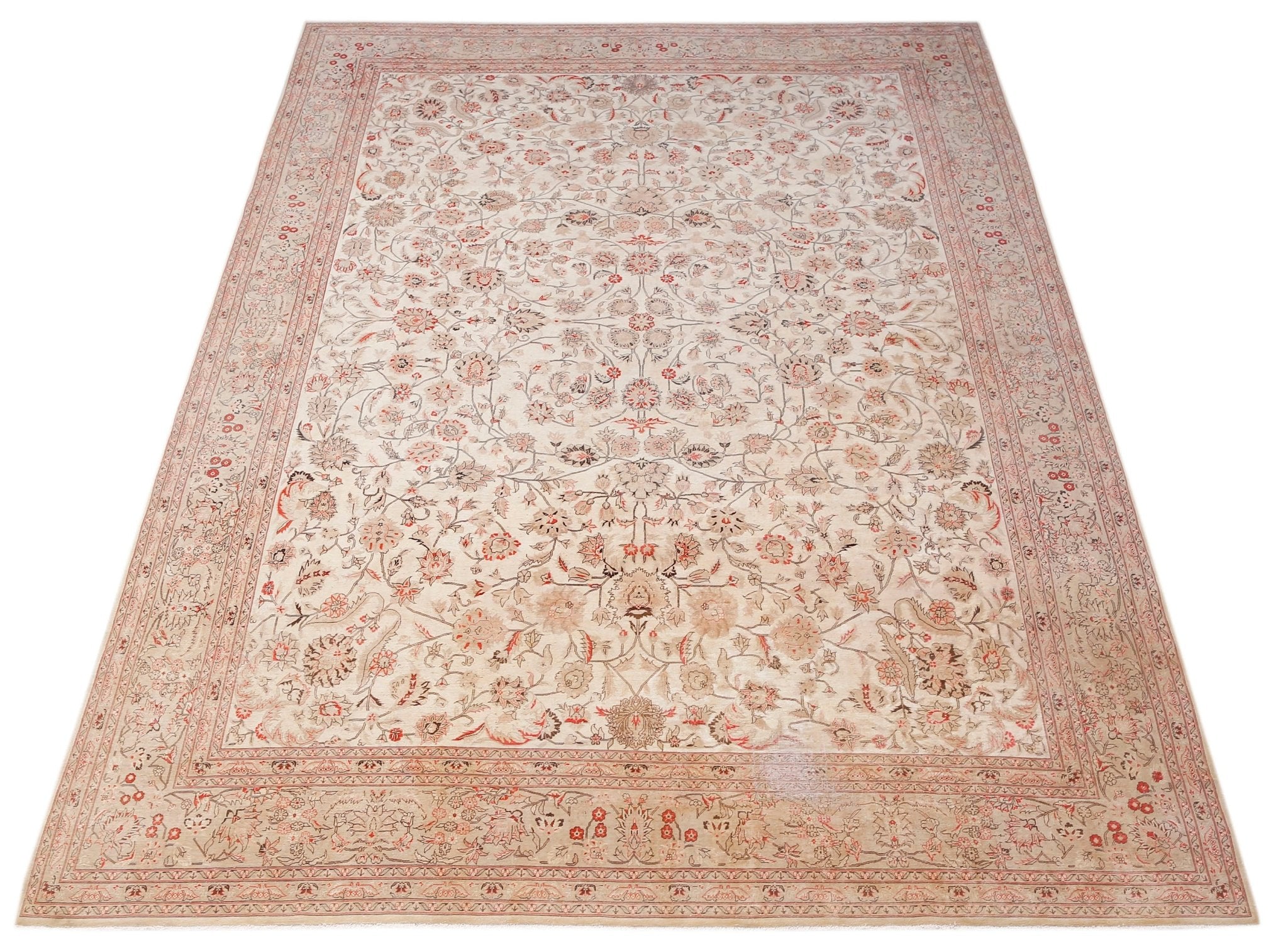 Handmade Vintage Traditional Pakistani Rug | 395 x 303 cm | 13' x 9'11" - Najaf Rugs & Textile