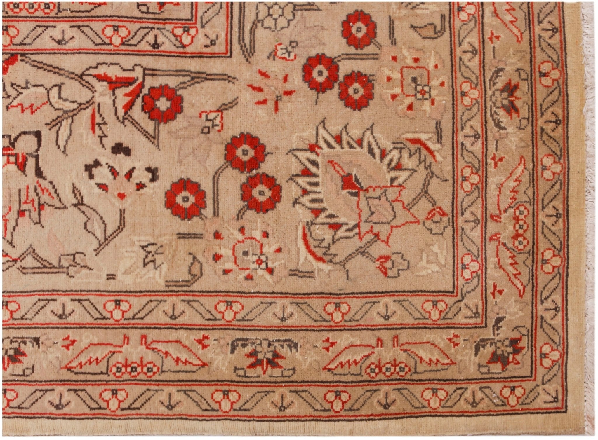 Handmade Vintage Traditional Pakistani Rug | 395 x 303 cm | 13' x 9'11" - Najaf Rugs & Textile