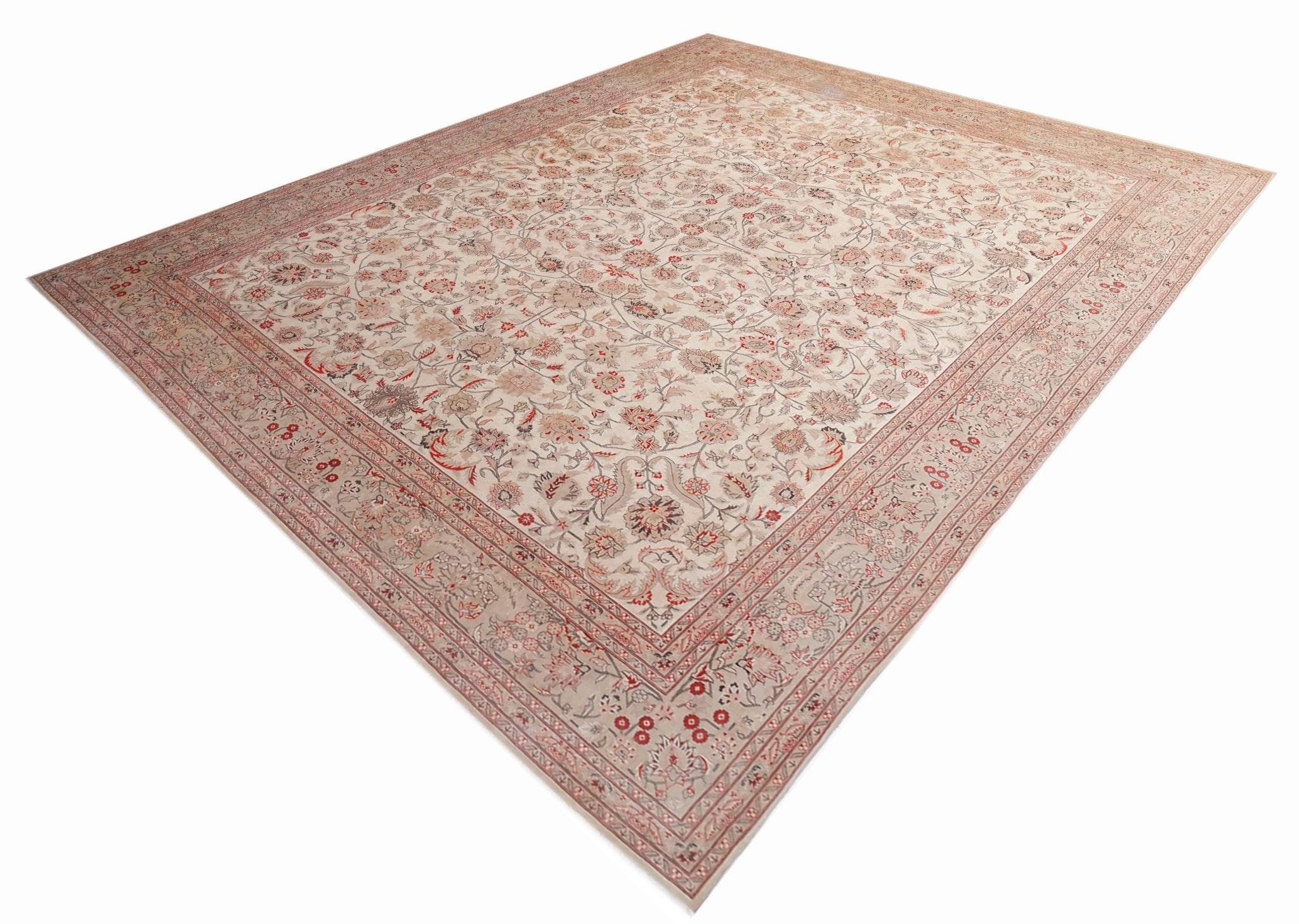 Handmade Vintage Traditional Pakistani Rug | 395 x 303 cm | 13' x 9'11" - Najaf Rugs & Textile