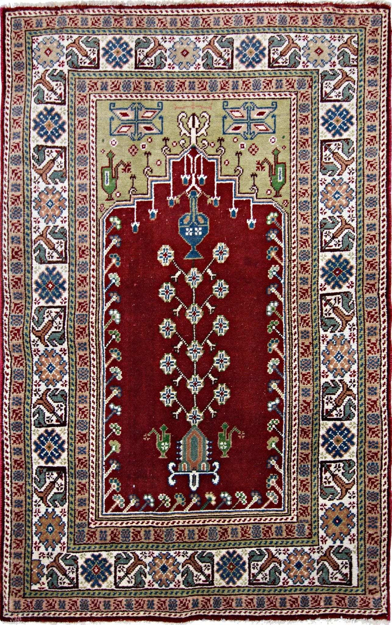 Handmade Vintage Turkish Kayseri Prayer Rug | 115 x 73 cm | 3'9" x 2'5" - Najaf Rugs & Textile