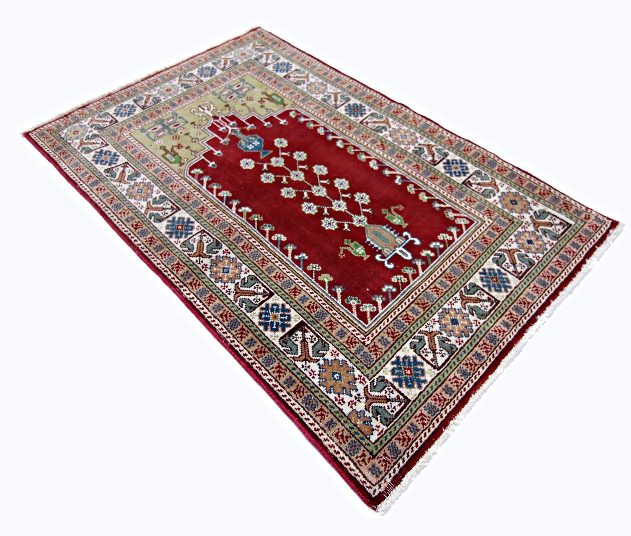 Handmade Vintage Turkish Kayseri Prayer Rug | 115 x 73 cm | 3'9" x 2'5" - Najaf Rugs & Textile