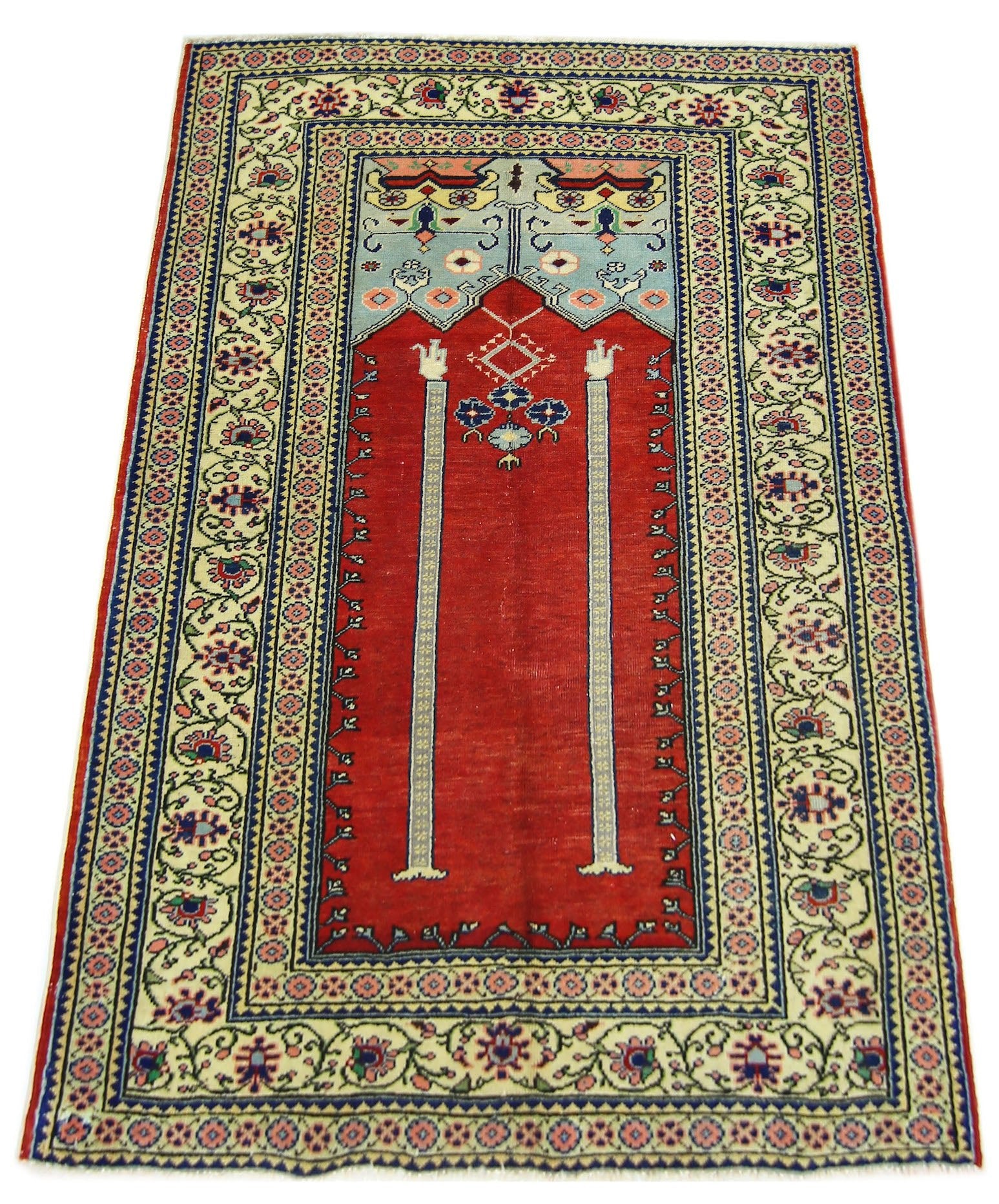 Handmade Vintage Turkish Kayseri Prayer Rug | 131 x 93 cm | 4'4" x 3'1" - Najaf Rugs & Textile