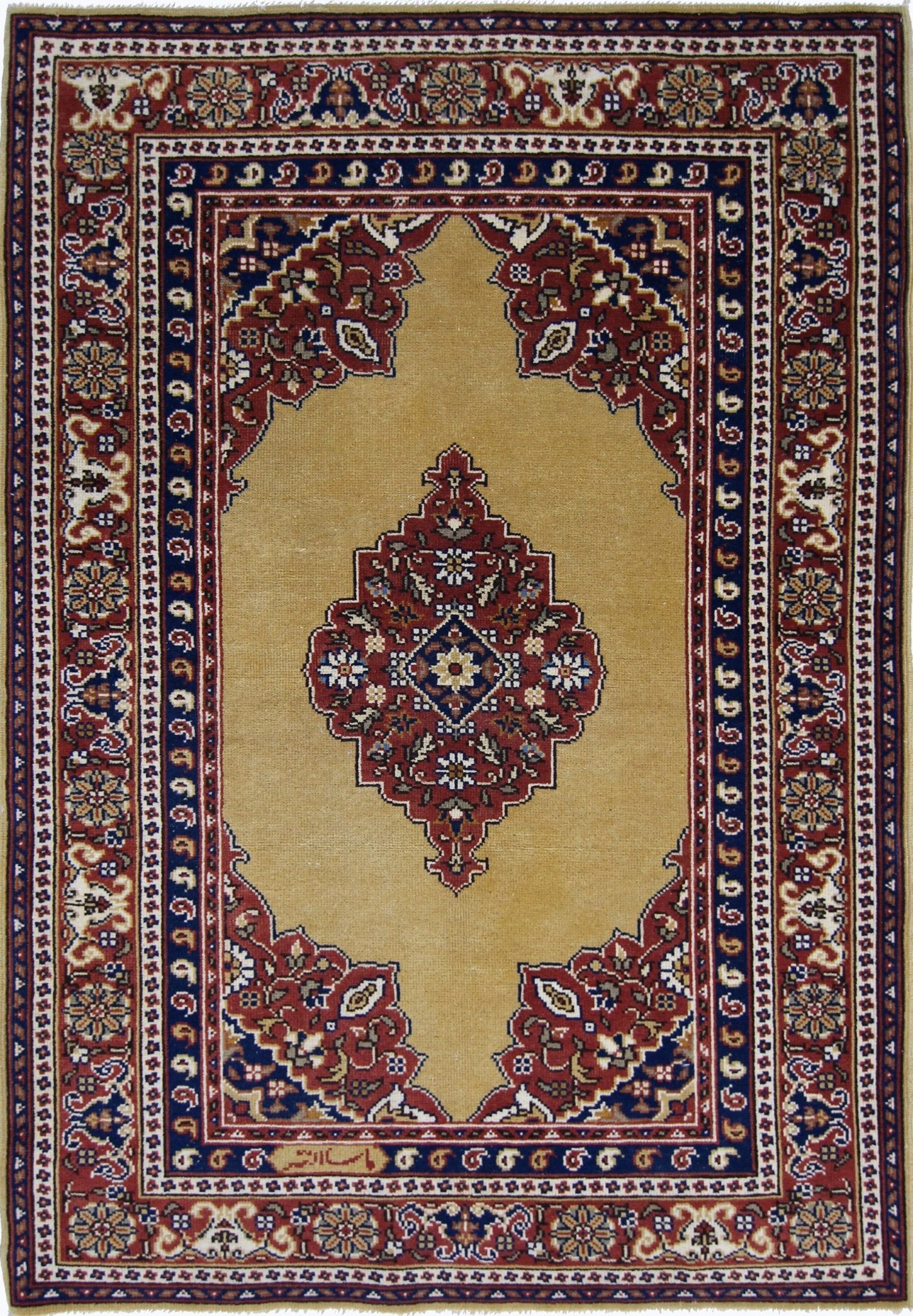 Handmade Vintage Turkish Kayseri Prayer Rug | 144 x 99 cm | 4'9" x 3'3" - Najaf Rugs & Textile