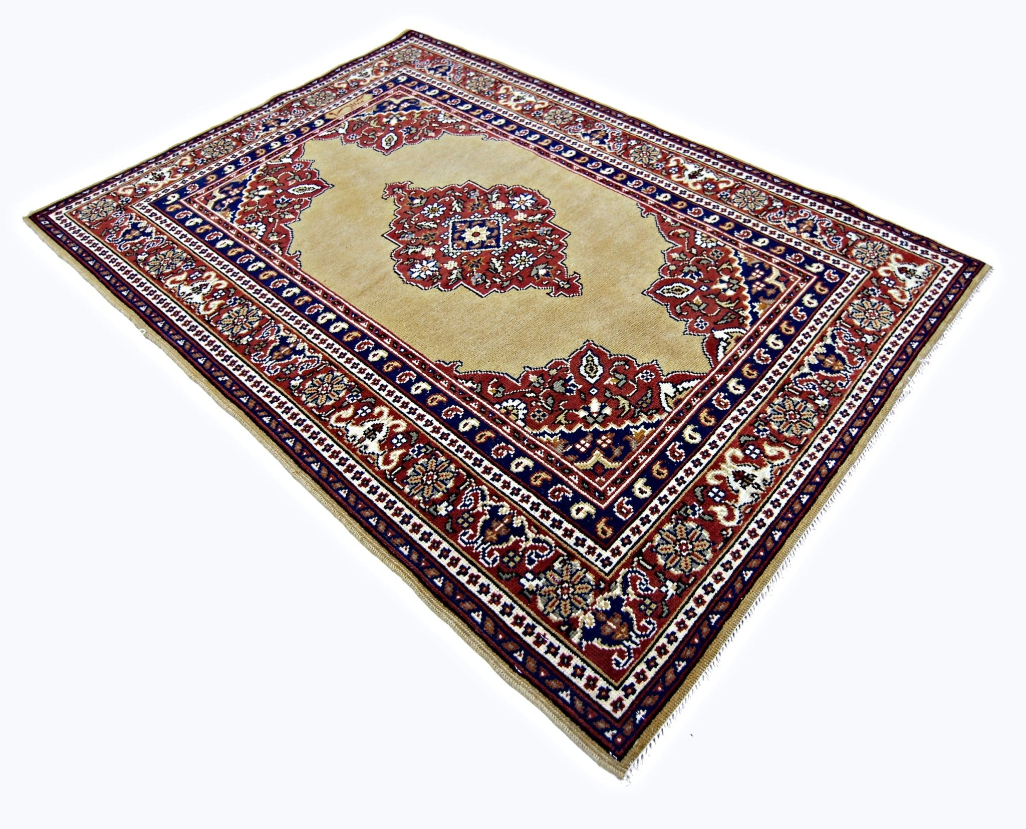 Handmade Vintage Turkish Kayseri Prayer Rug | 144 x 99 cm | 4'9" x 3'3" - Najaf Rugs & Textile
