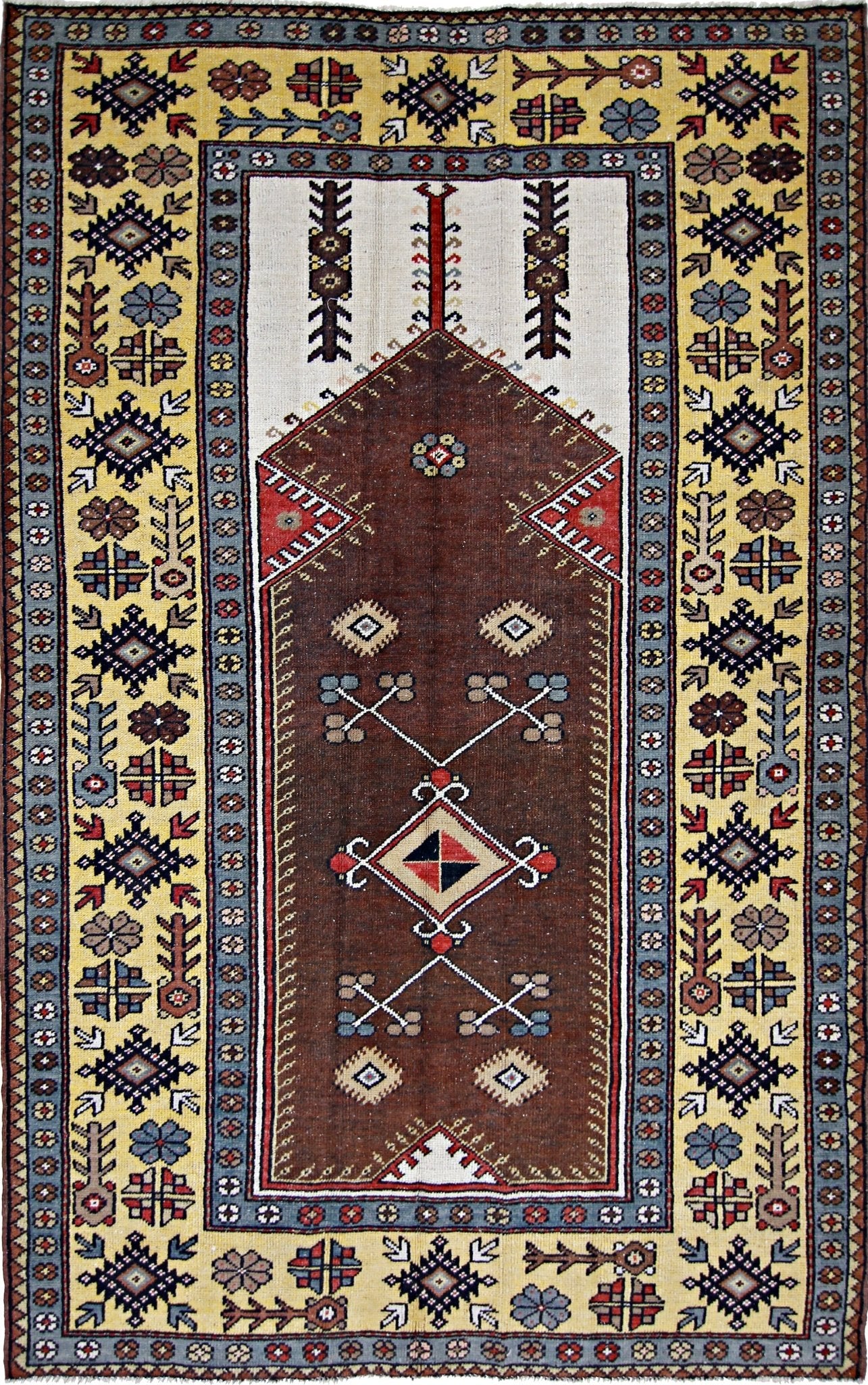 Handmade Vintage Turkish Kayseri Prayer Rug | 198 x 122 cm | 6'6" x 4' - Najaf Rugs & Textile