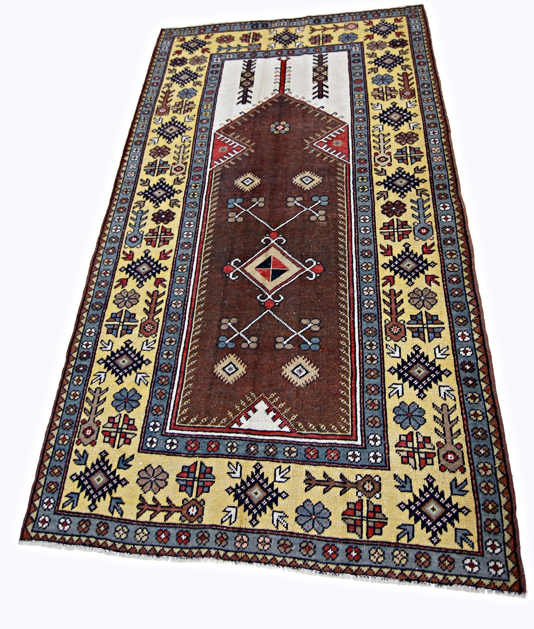 Handmade Vintage Turkish Kayseri Prayer Rug | 198 x 122 cm | 6'6" x 4' - Najaf Rugs & Textile