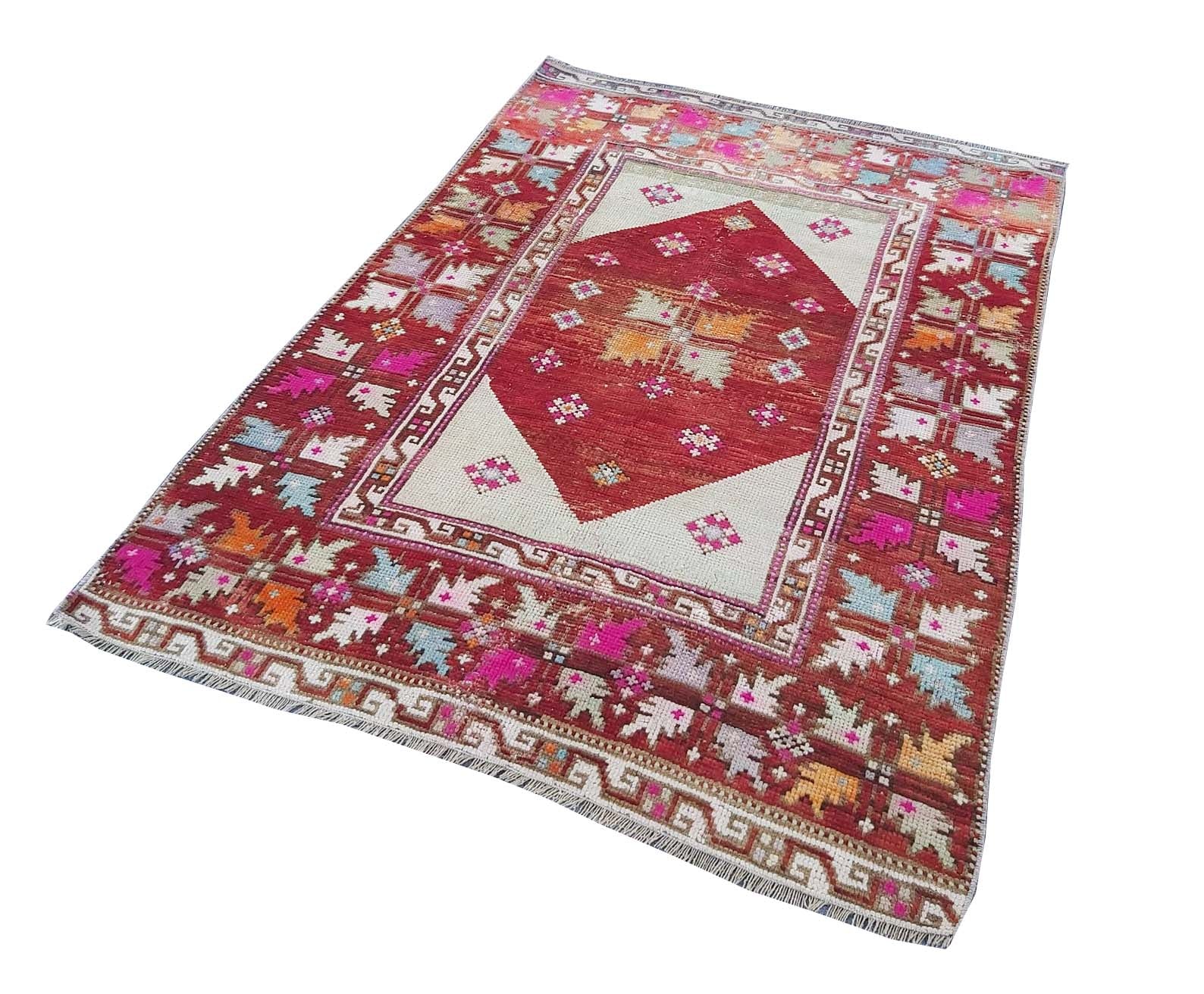 Handmade Vintage Turkish Kula Rug | 185 x 124 cm | 6' x 4' - Najaf Rugs & Textile