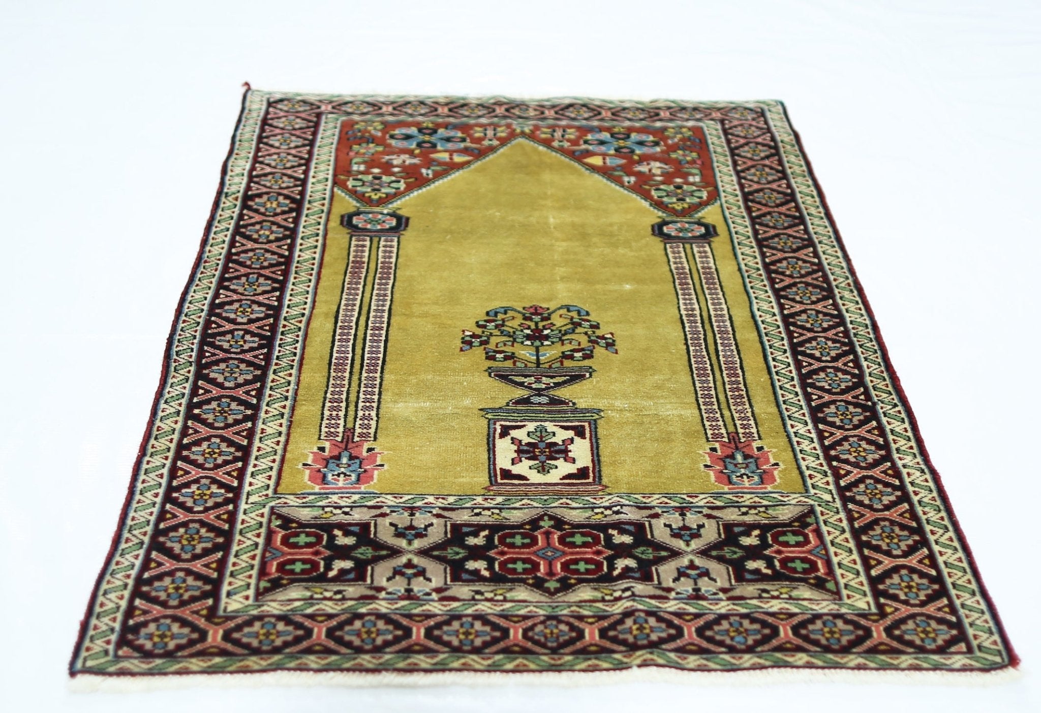 Handmade Vintage Turkish Prayer Rug | 106 x 78 cm | 3'6" x 2'7" - Najaf Rugs & Textile