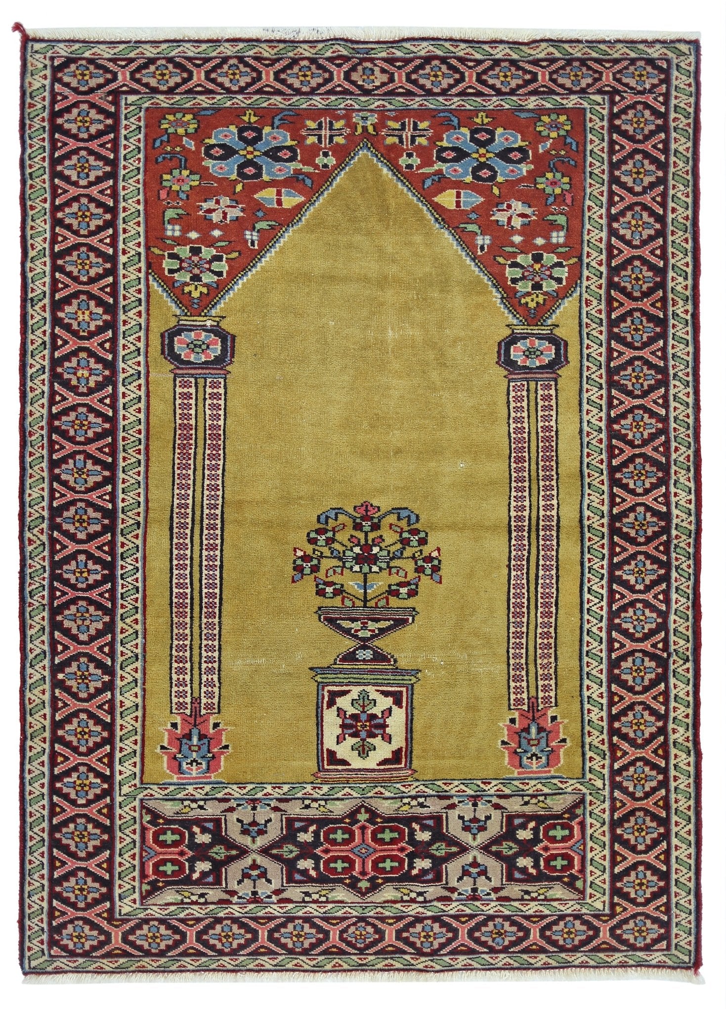 Handmade Vintage Turkish Prayer Rug | 106 x 78 cm | 3'6" x 2'7" - Najaf Rugs & Textile