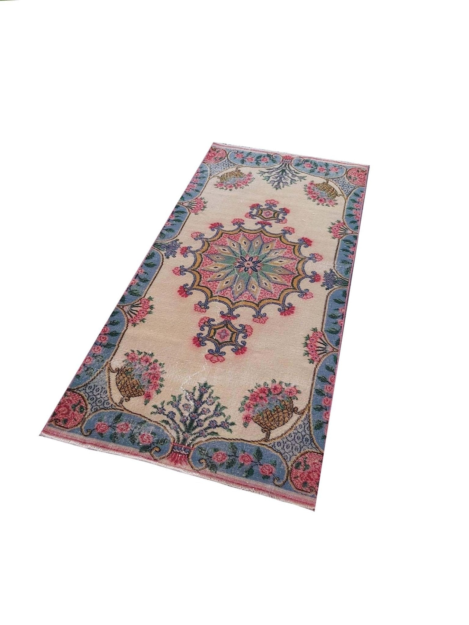 Handmade Vintage Turkish Rug | 208 x 97 cm | 6'8" x 3'2" - Najaf Rugs & Textile