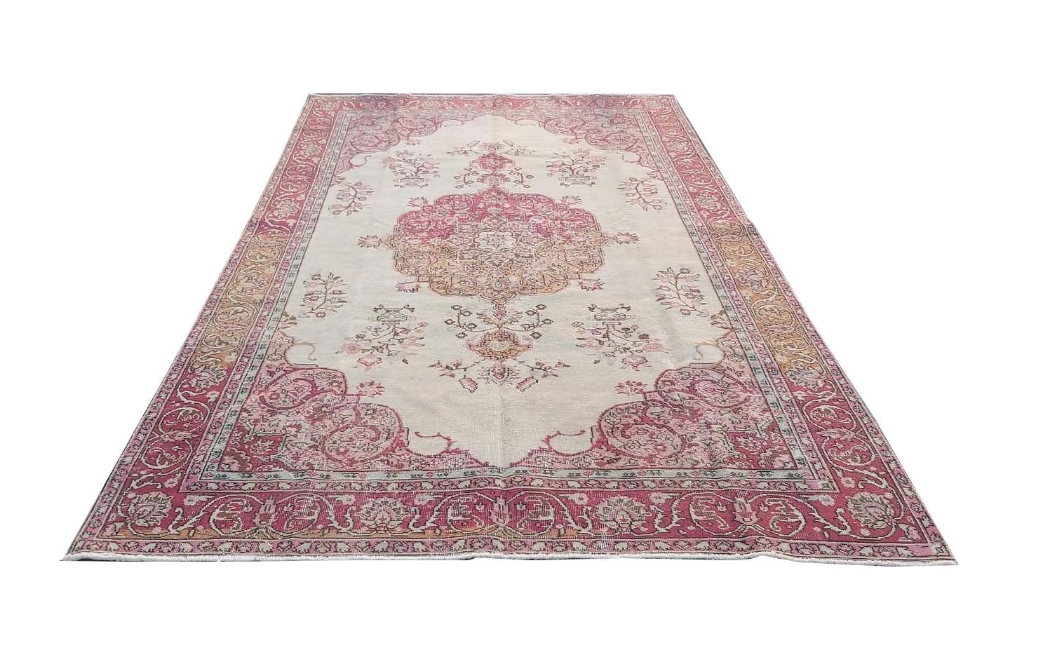 Handmade Vintage Turkish Rug | 298 x 208 cm | 9'8" x 6' - Najaf Rugs & Textile