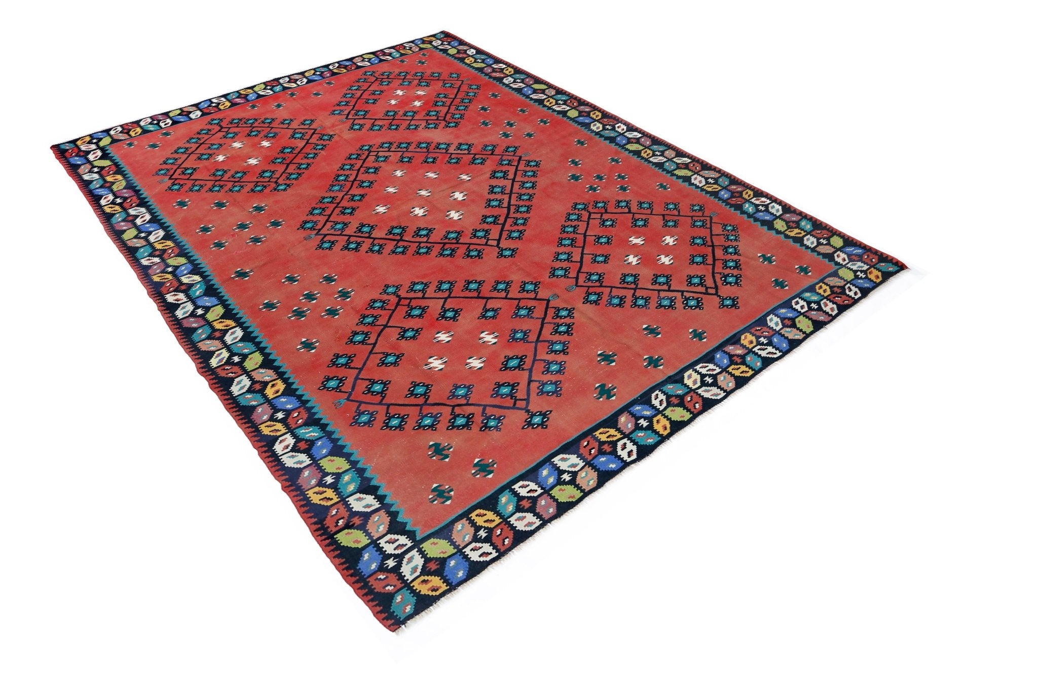 Handmade Vintage Turkish Sharkoy Kilim | 276 x 199 cm | 9'1" x 6'6" - Najaf Rugs & Textile