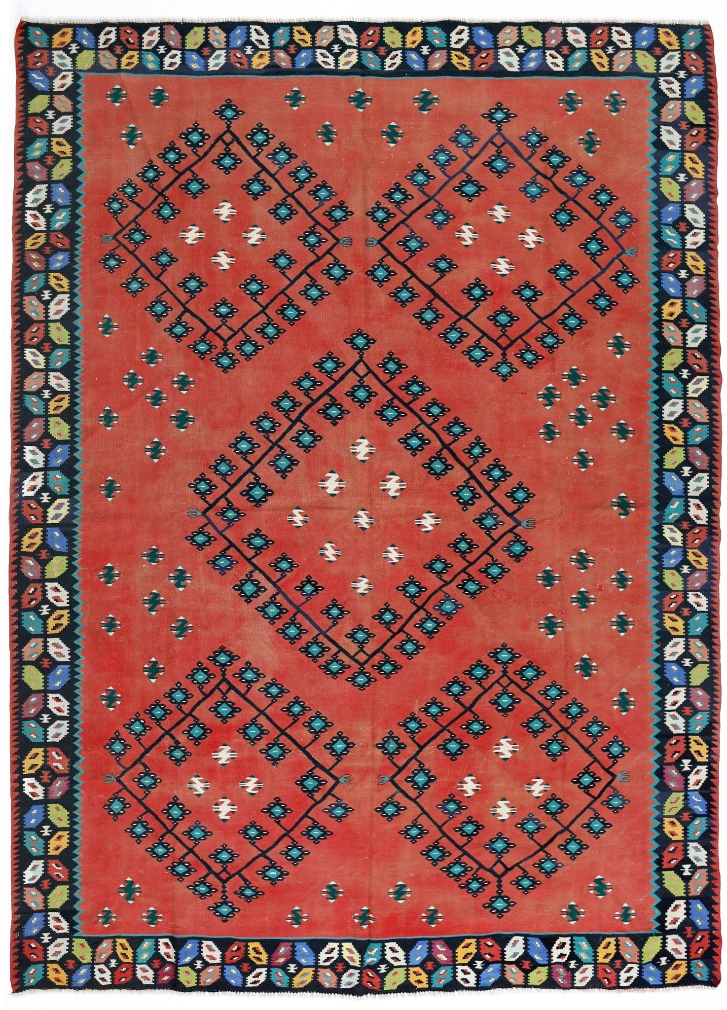 Handmade Vintage Turkish Sharkoy Kilim | 276 x 199 cm | 9'1" x 6'6" - Najaf Rugs & Textile