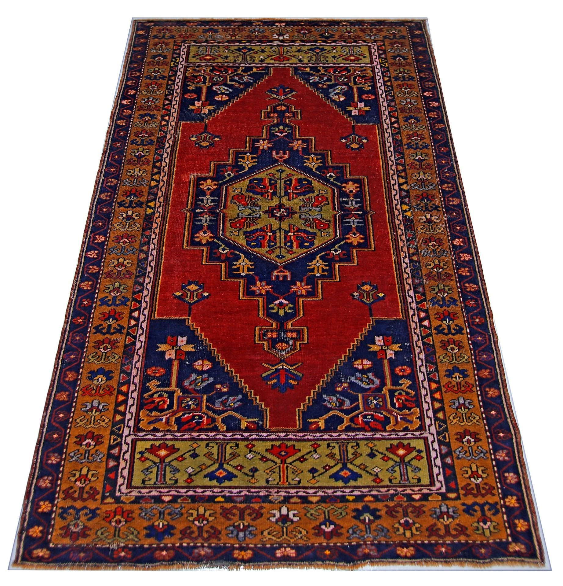 Handmade Vintage Turkish Taspinar Rug | 214 x 112 cm | 7' x 3'8" - Najaf Rugs & Textile