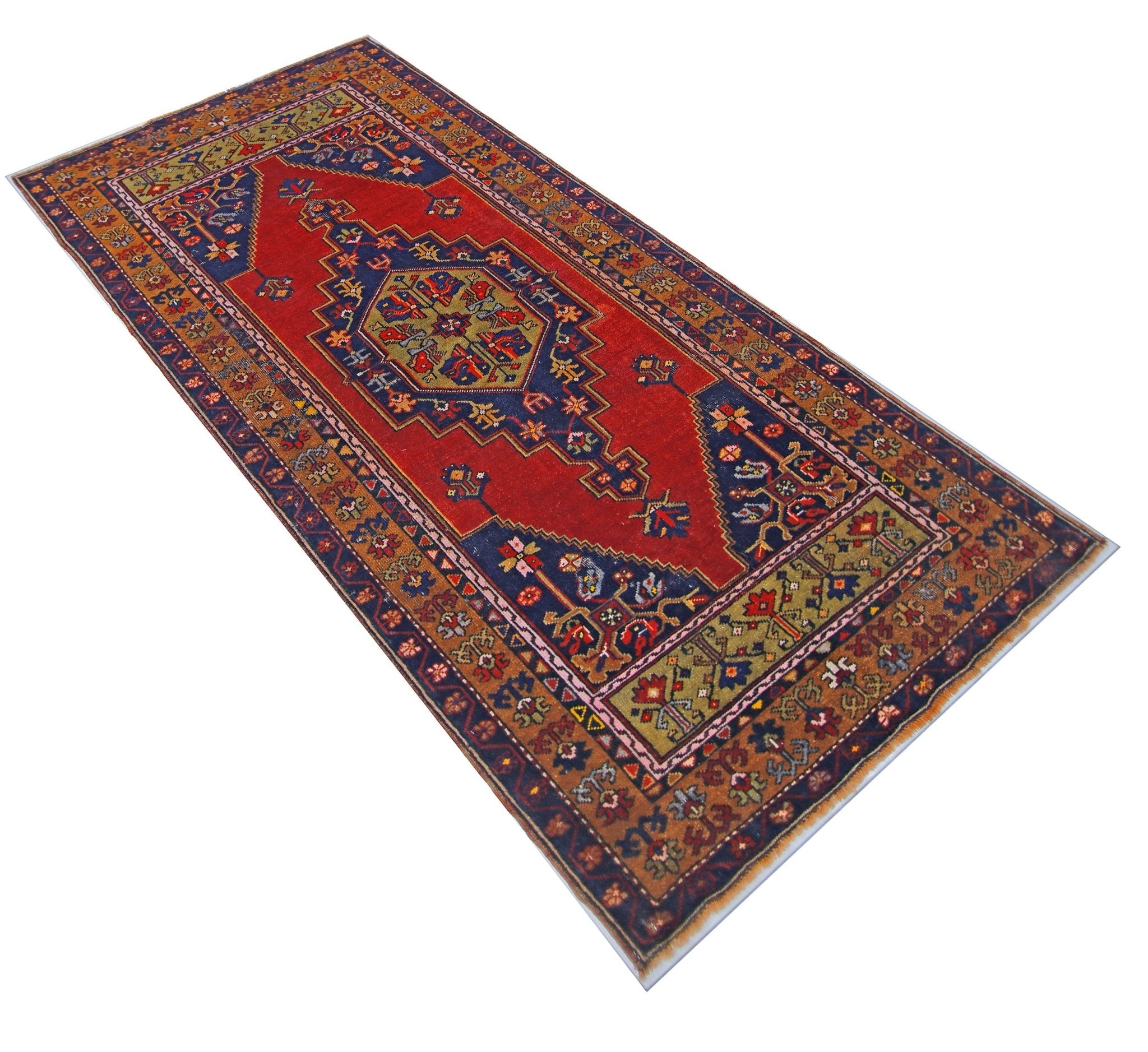 Handmade Vintage Turkish Taspinar Rug | 214 x 112 cm | 7' x 3'8" - Najaf Rugs & Textile