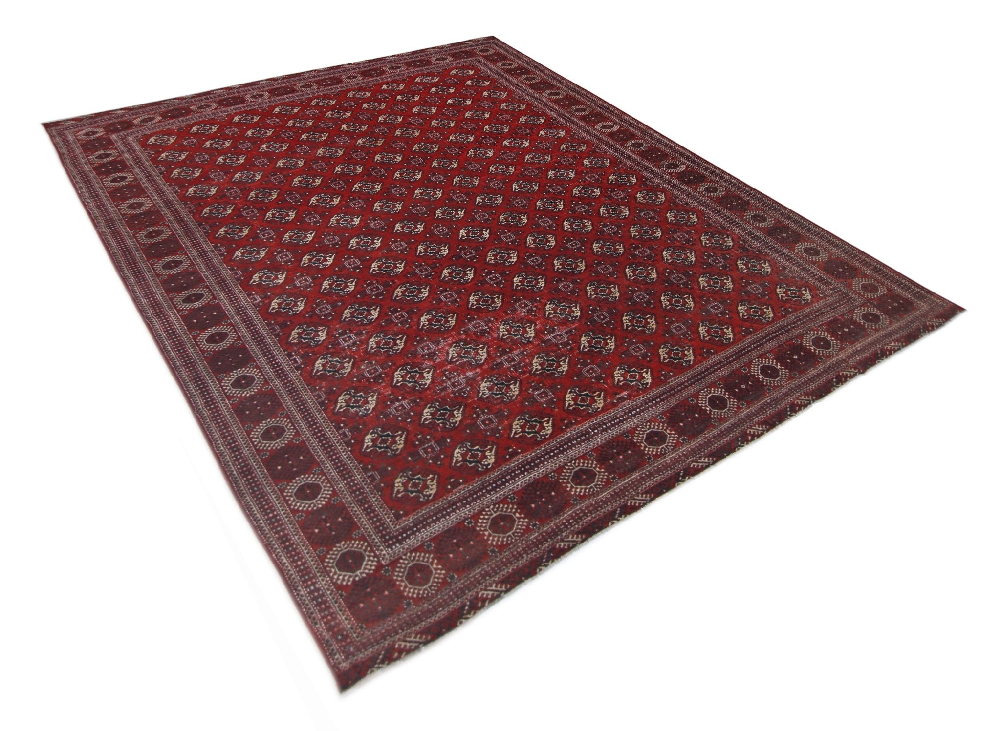 Handmade Vintage Turkmen Tekke Bokhara Rug | 381 x 365 cm | 12'6" x 12' - Najaf Rugs & Textile