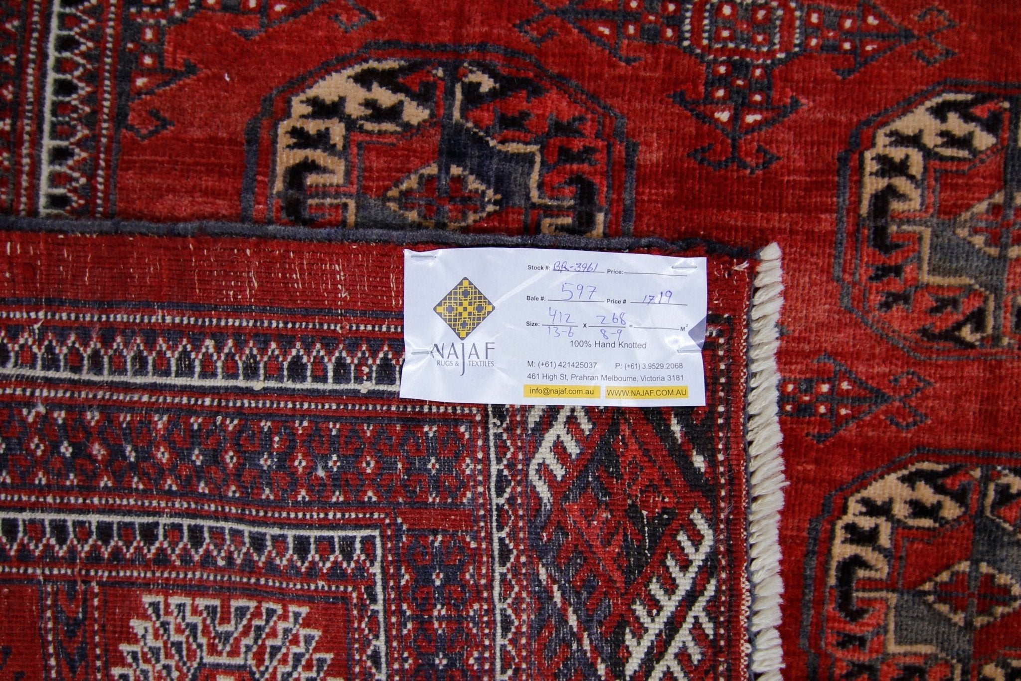 Handmade Vintage Turkmen Tekke Bokhara Rug | 412 x 268 cm | 13'6" x 8'9" - Najaf Rugs & Textile