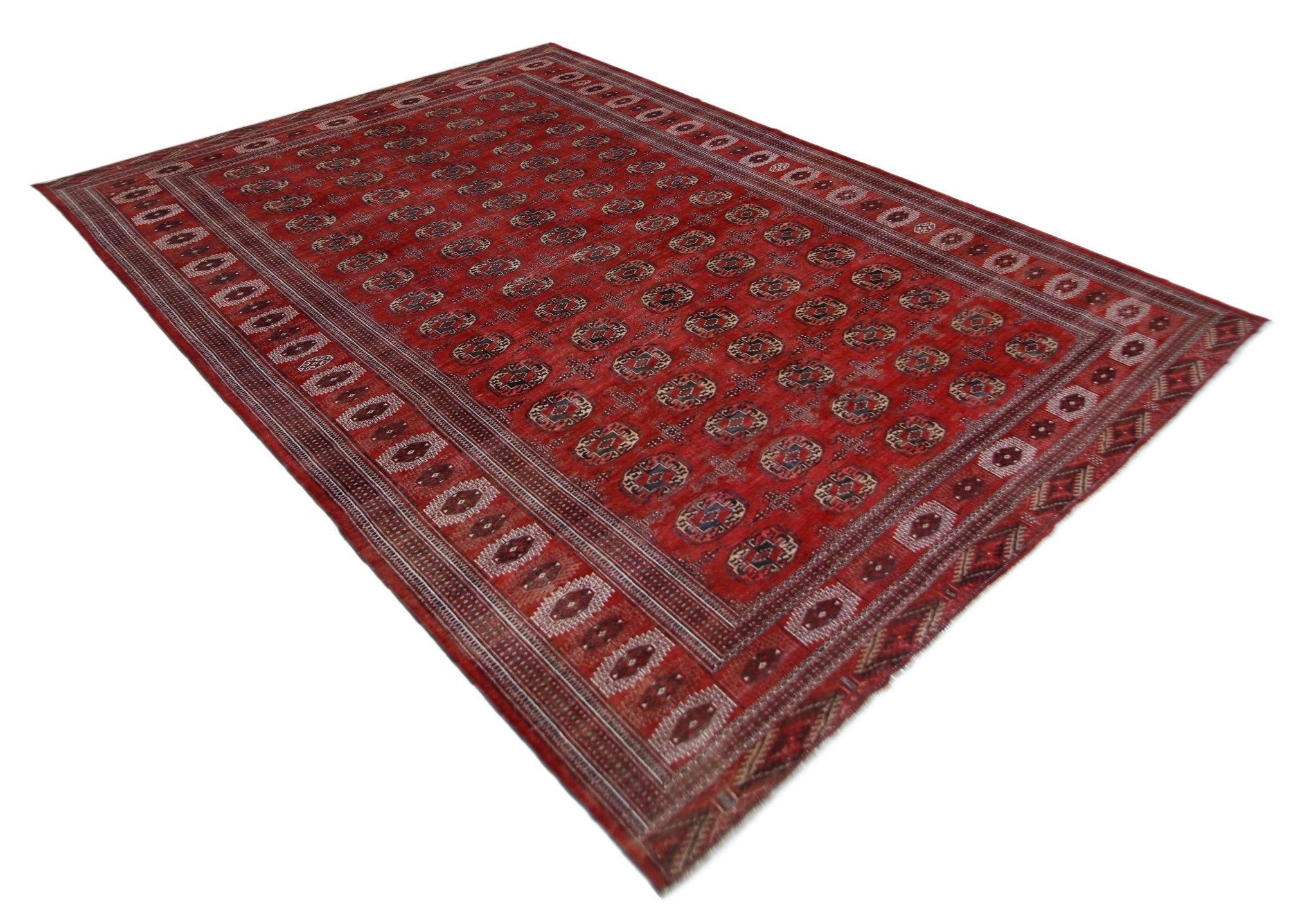 Handmade Vintage Turkmen Tekke Bokhara Rug | 412 x 268 cm | 13'6" x 8'9" - Najaf Rugs & Textile