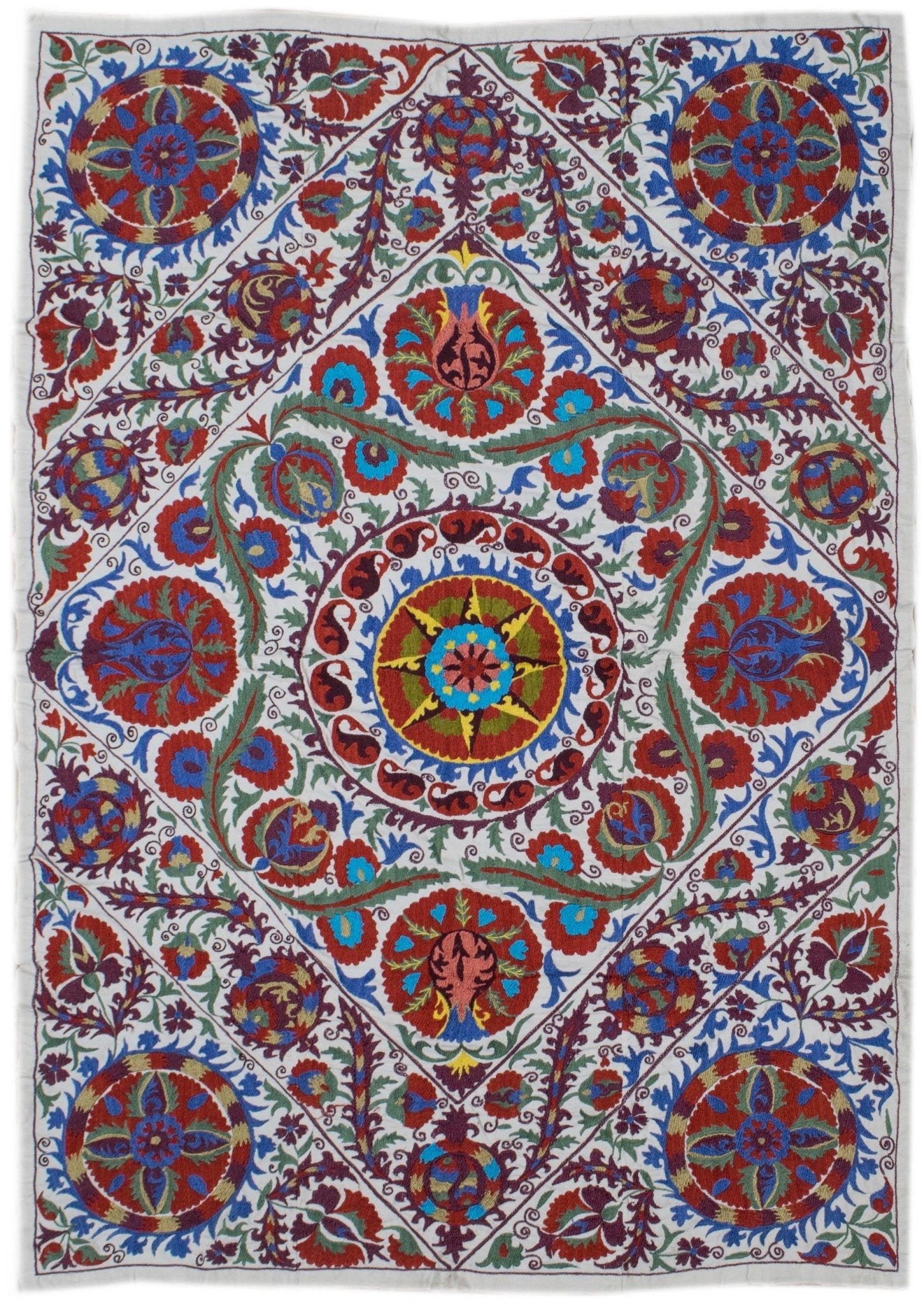 Handmade Viscose Silk Uzbek Suzani | 190 x 140 cm - Najaf Rugs & Textile