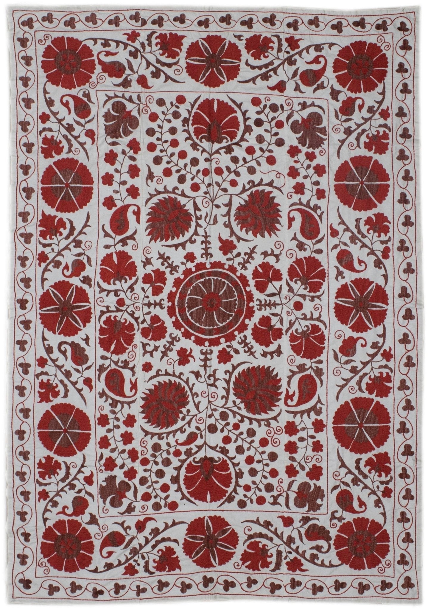 Handmade Viscose Silk Uzbek Suzani | 203 x 145 cm - Najaf Rugs & Textile
