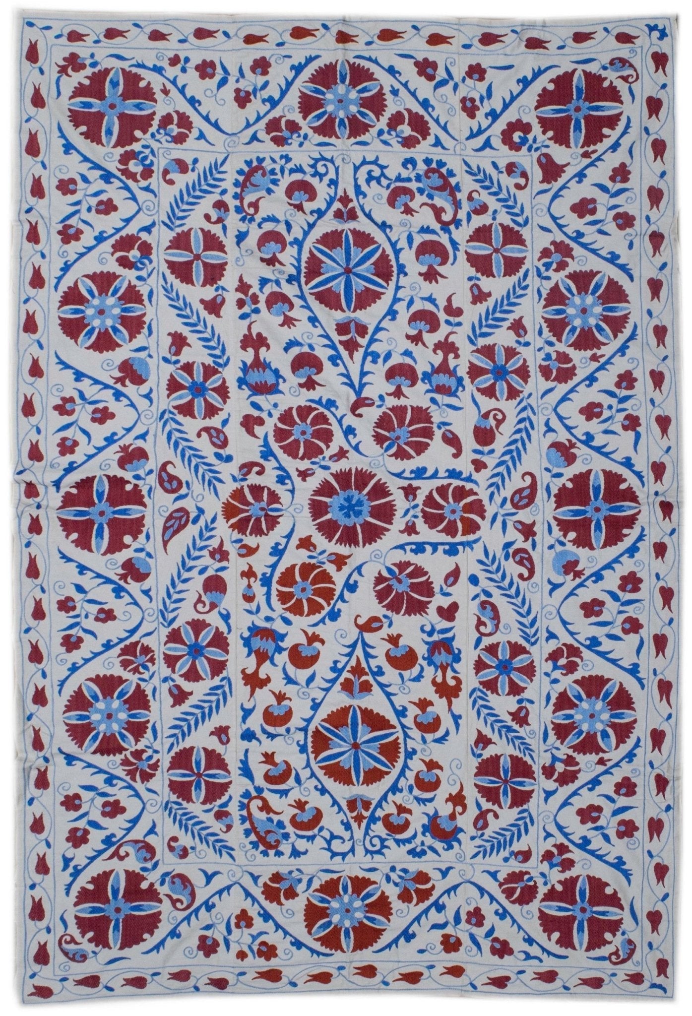 Handmade Viscose Silk Uzbek Suzani | 205 x 135 cm - Najaf Rugs & Textile
