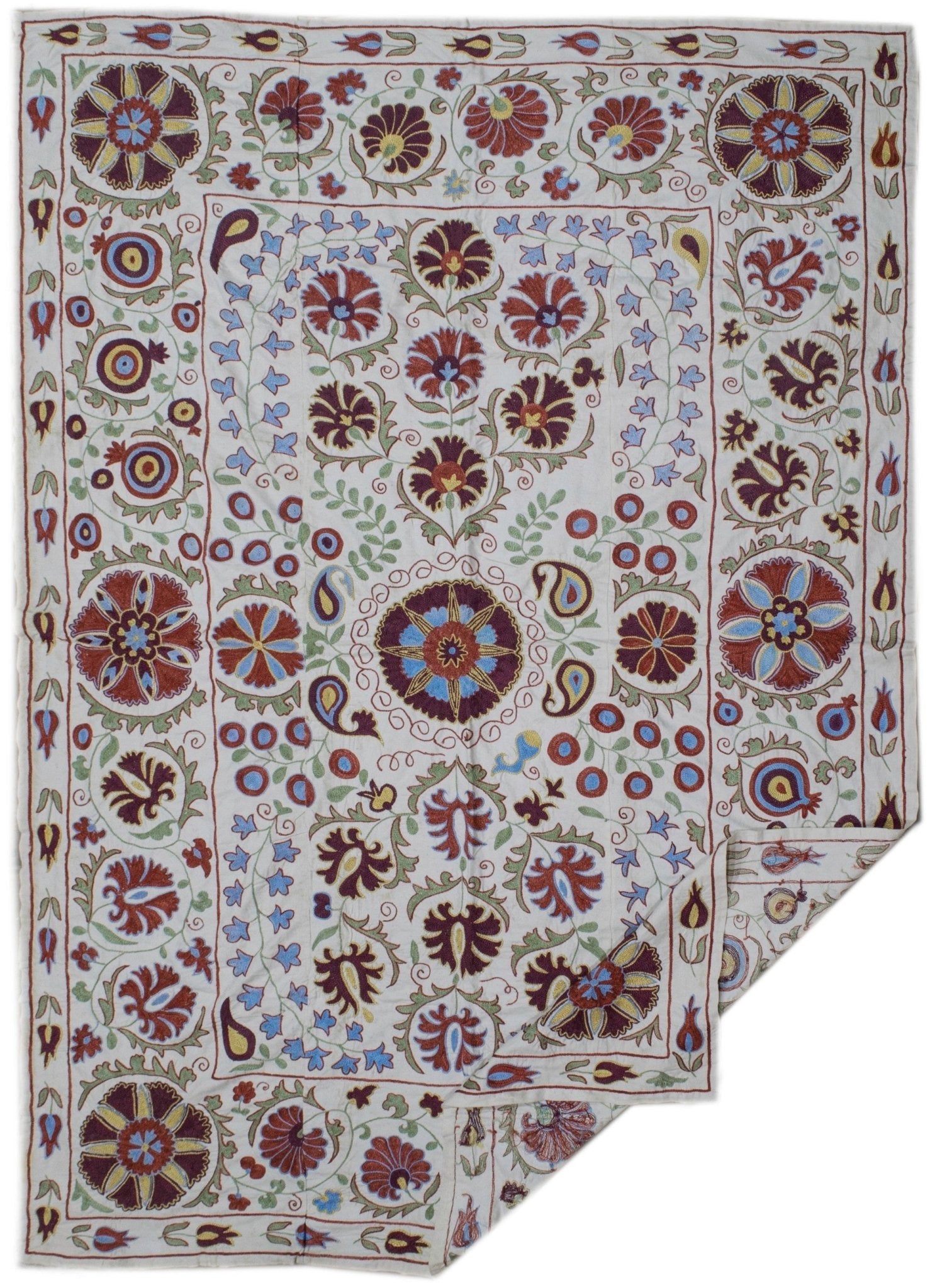 Handmade Viscose Silk Uzbek Suzani | 205 x 141 cm - Najaf Rugs & Textile