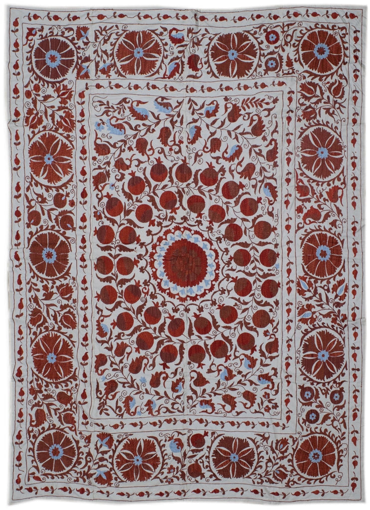 Handmade Viscose Silk Uzbek Suzani | 236 x 194 cm - Najaf Rugs & Textile