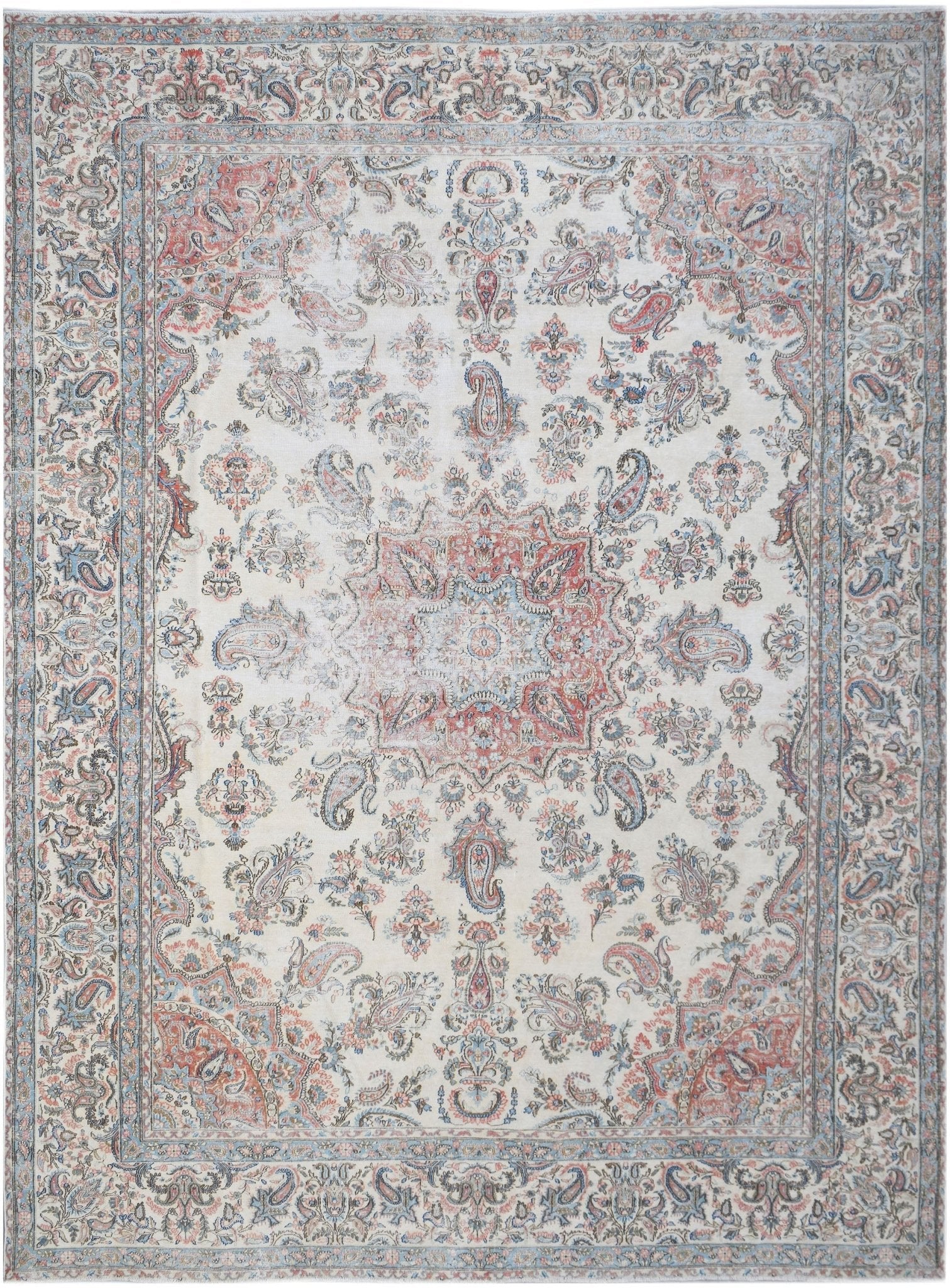 Handwoven Vintage Persian Kerman Rug | 397 x 283 cm | 13'1" x 9'4" - Najaf Rugs & Textile