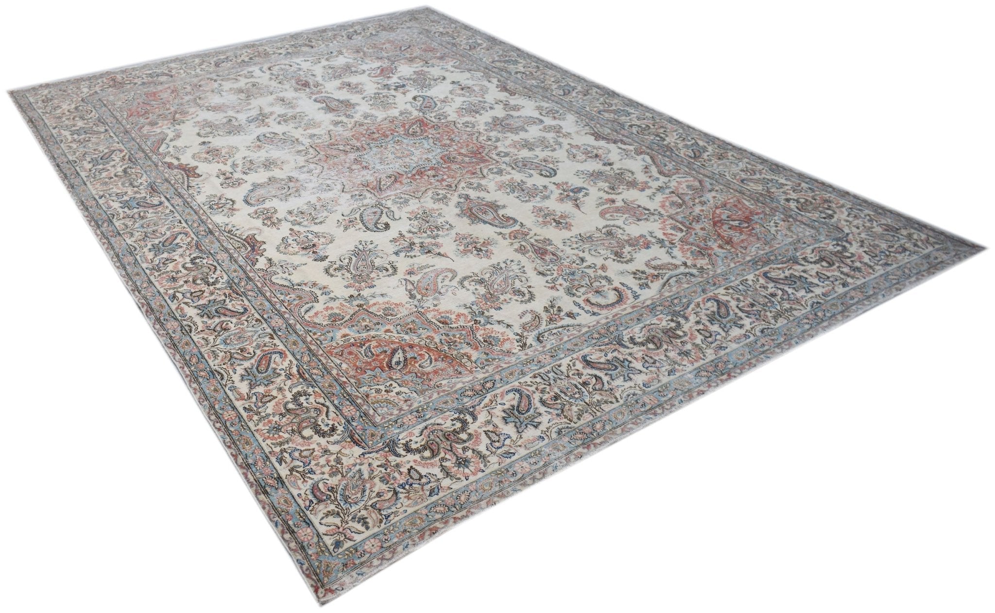 Handwoven Vintage Persian Kerman Rug | 397 x 283 cm | 13'1" x 9'4" - Najaf Rugs & Textile