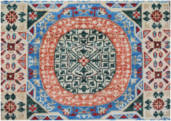 A handmade Afghan Chobi runner featuring a complex geometric Mamluk medallion in red and green.