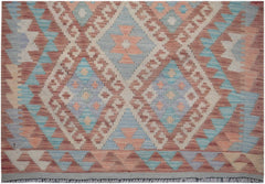 Handmade Afghan Maimana kilim runner featuring a geometric diamond pattern in muted earth tones.