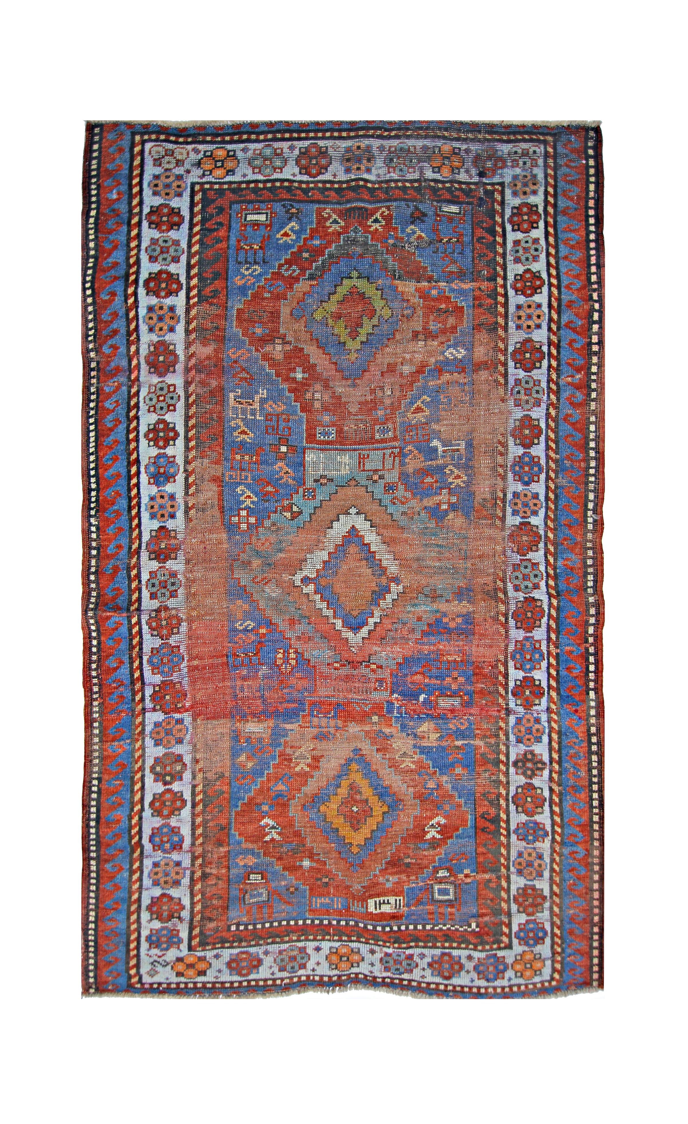 Vintage Caucasian Kazak Rug