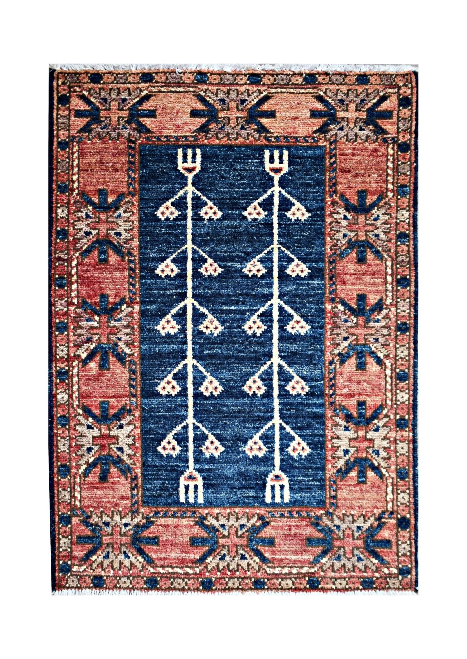 Handmade Mini Afghan Chobi Rug | 82 x 62 cm | 2'9" x 2'1" - Najaf Rugs & Textile