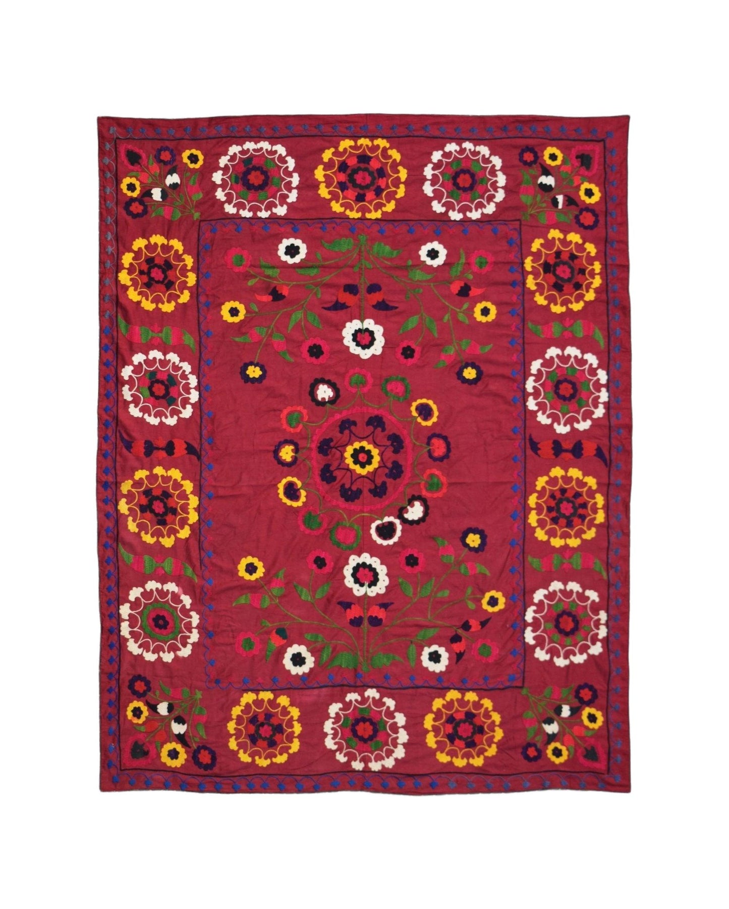 Hand Embroidered Vintage Silk Uzbek Suzani Runner | 190 x 149 cm | 6'3" x 4'11" - Najaf Rugs & Textile