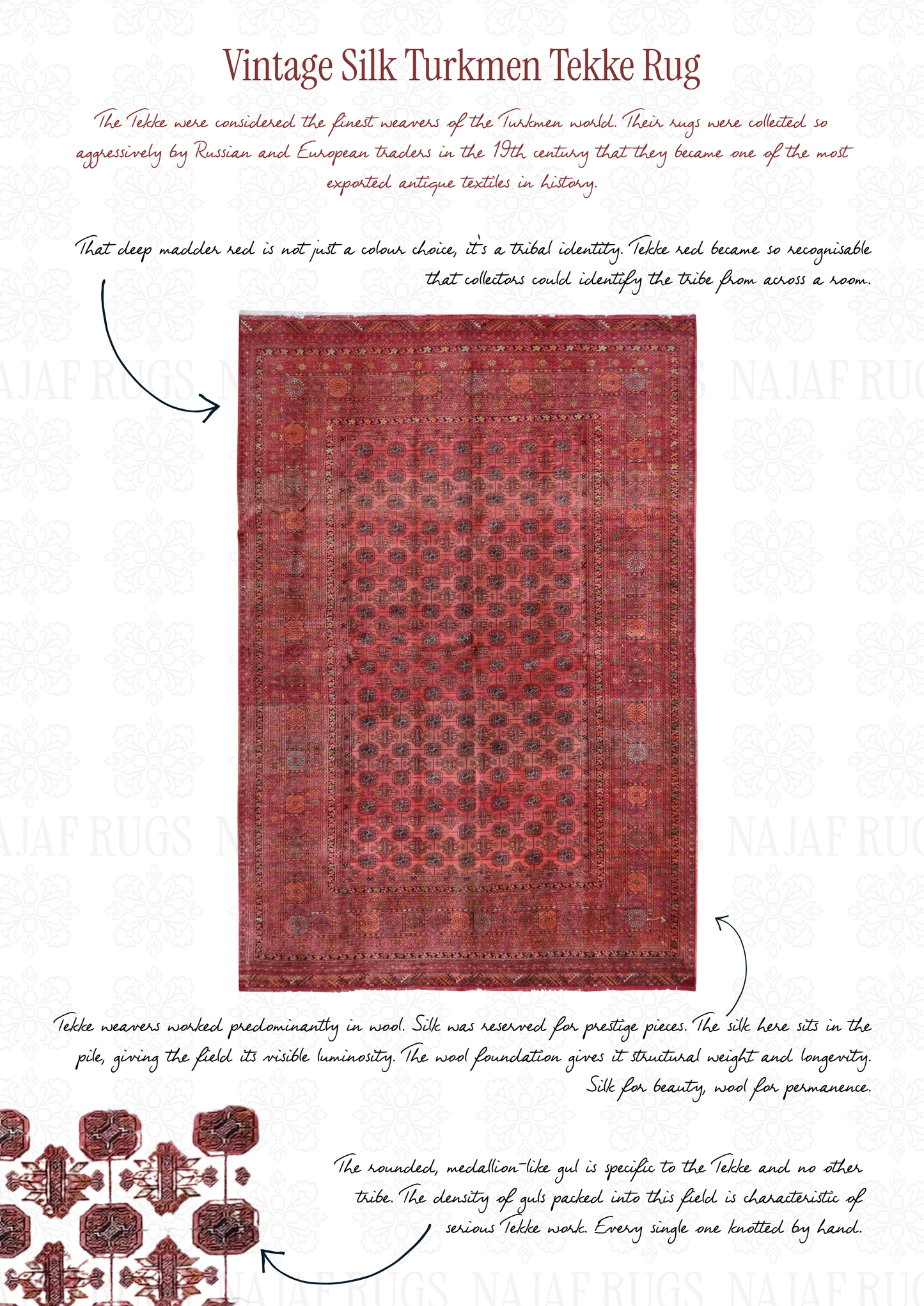 Vintage Silk Turkmen Tekke Rug