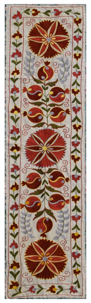 Hand Embroidered Vintage Silk Uzbek Suzani Runner | 168 x 43 cm | 5'6" x 1'5" - Najaf Rugs & Textile