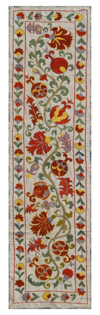 Hand Embroidered Vintage Silk Uzbek Suzani Runner | 172 x 46 cm | 5'8" x 1'6" - Najaf Rugs & Textile