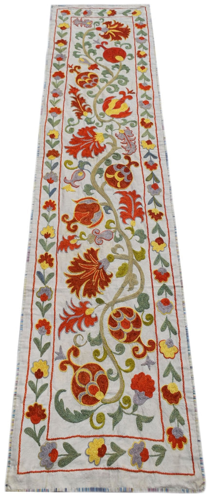 Hand Embroidered Vintage Silk Uzbek Suzani Runner | 172 x 46 cm | 5'8" x 1'6" - Najaf Rugs & Textile