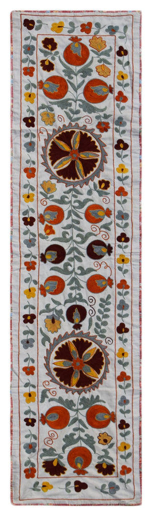 Hand Embroidered Vintage Silk Uzbek Suzani Runner | 176 x 44 cm | 5'10" x 1'5" - Najaf Rugs & Textile