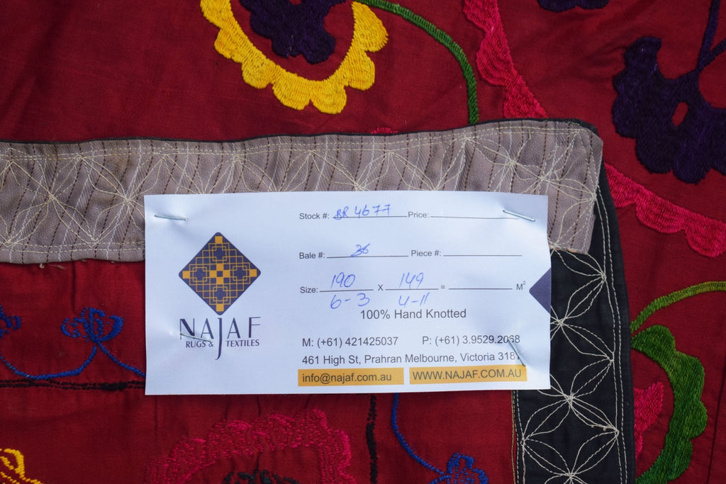 Hand Embroidered Vintage Silk Uzbek Suzani Runner | 190 x 149 cm | 6'3" x 4'11" - Najaf Rugs & Textile